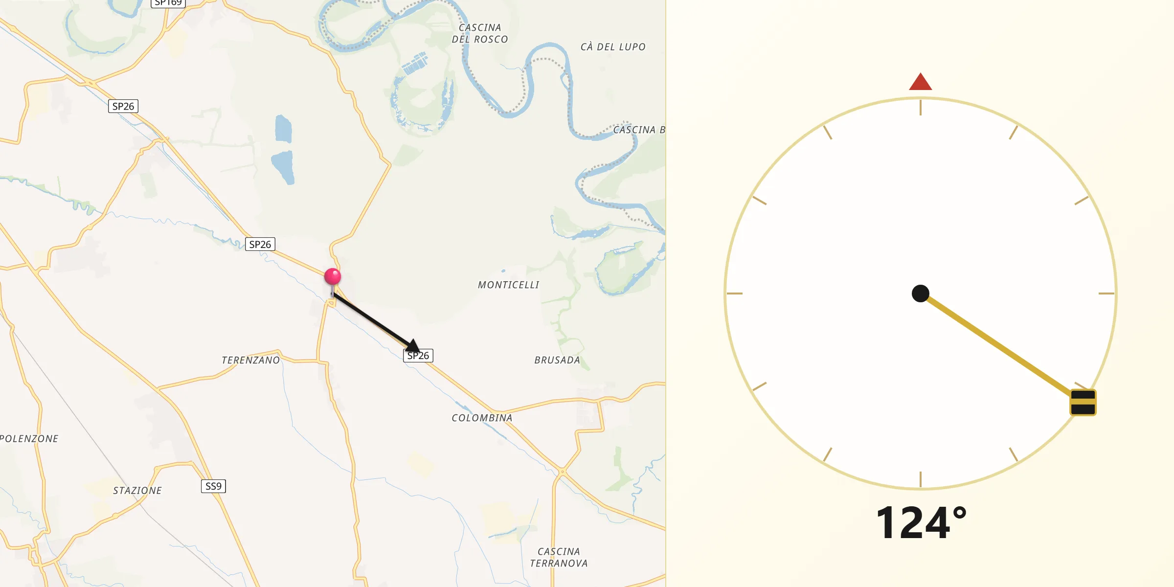 Direzione della Qibla da Turano Lodigiano