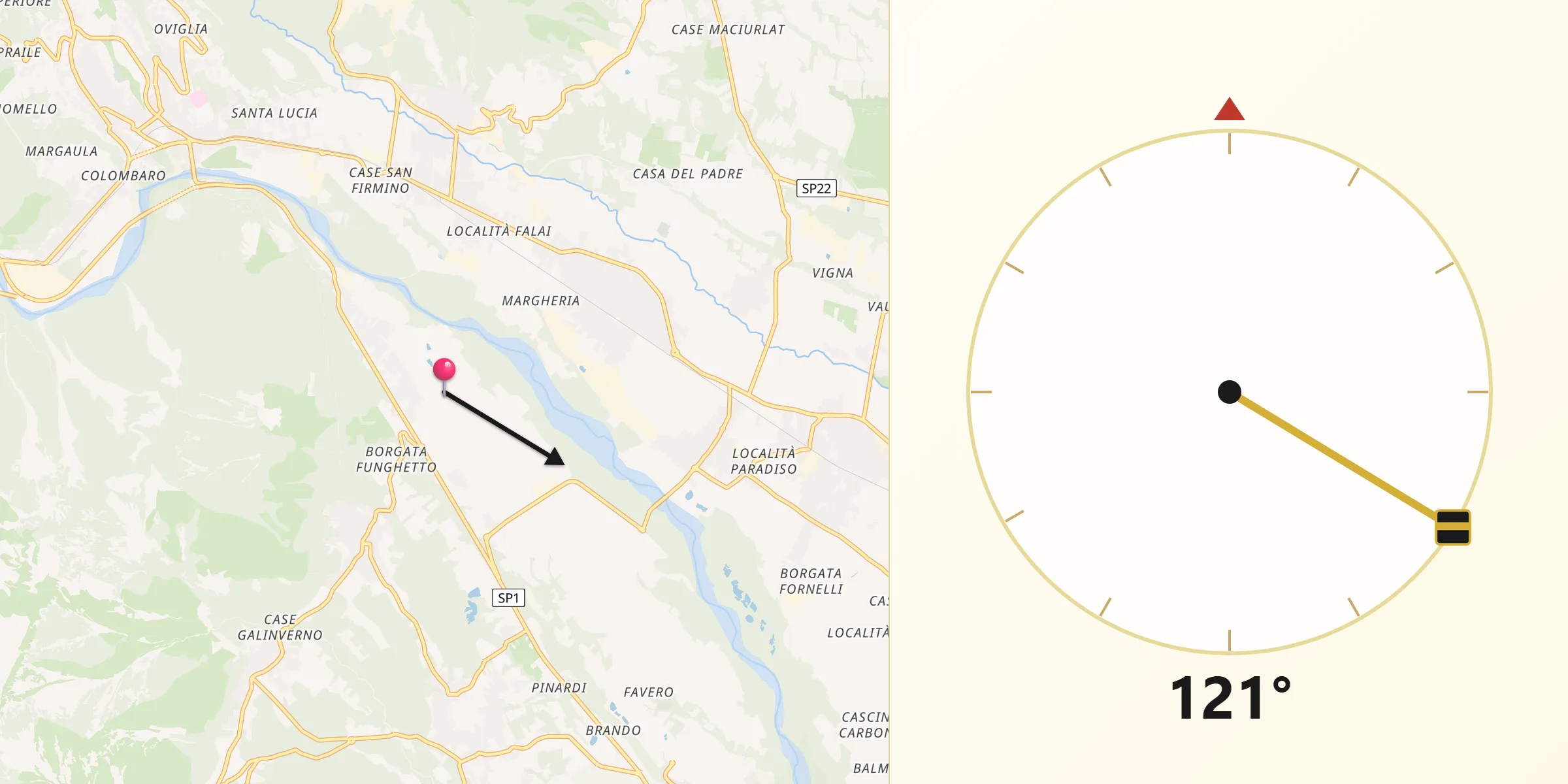 Direzione della Qibla da Cafasse