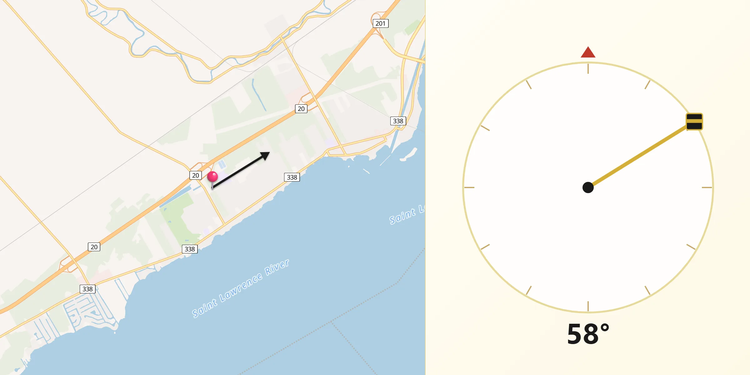 Qibla Direction from Saint-Zotique
