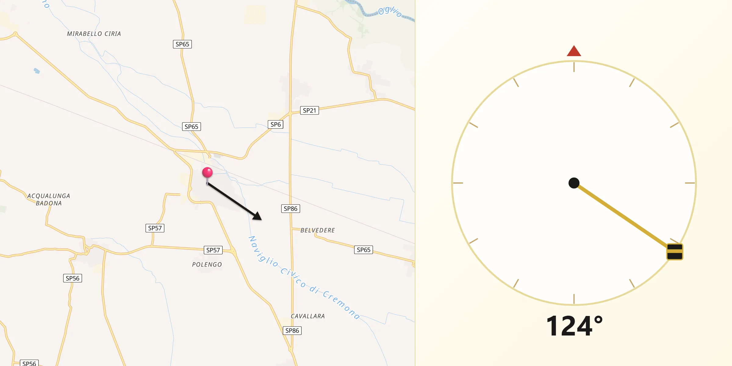 Direzione della Qibla da Casalbuttano