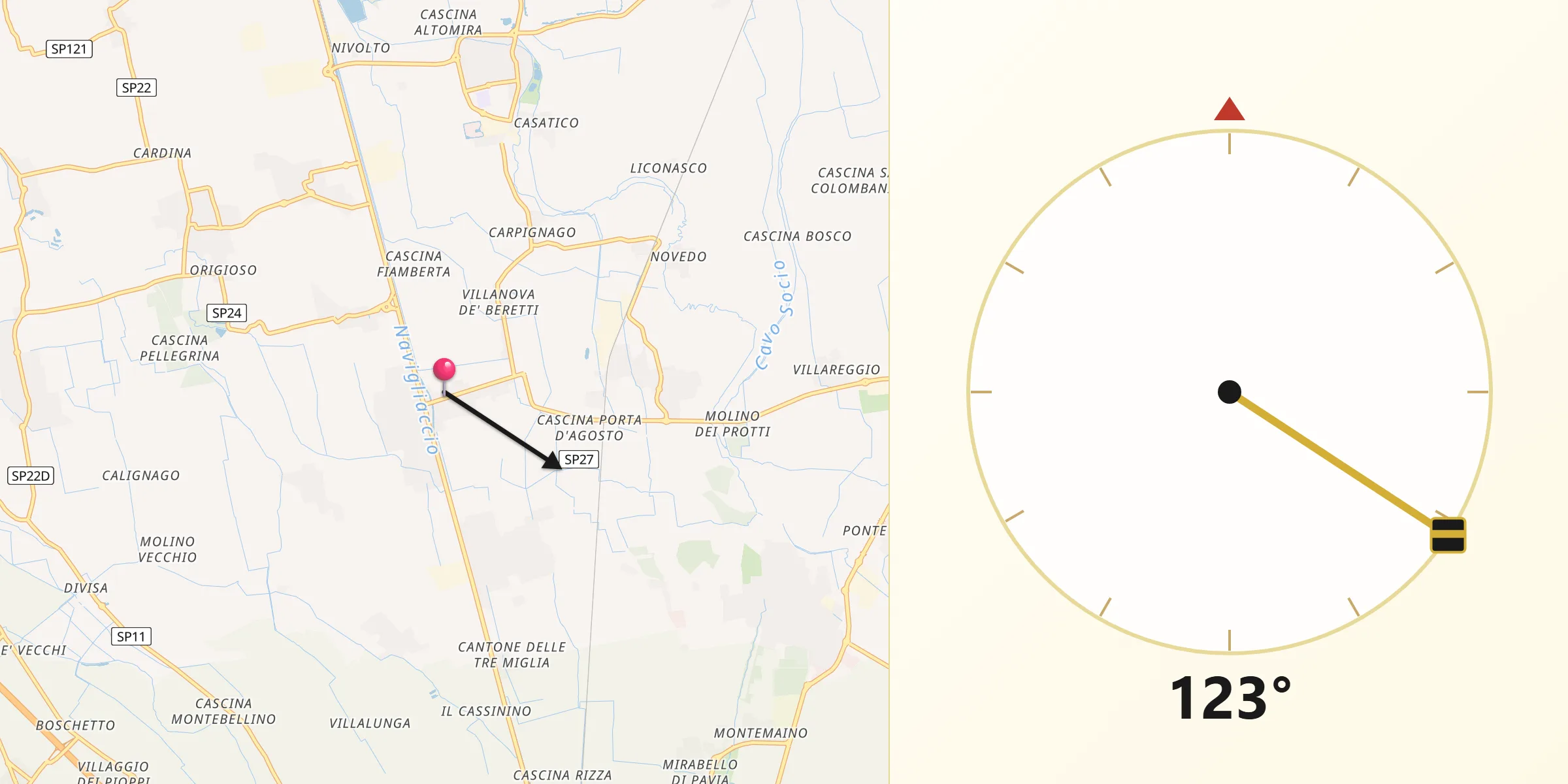 Direzione della Qibla da Certosa di Pavia