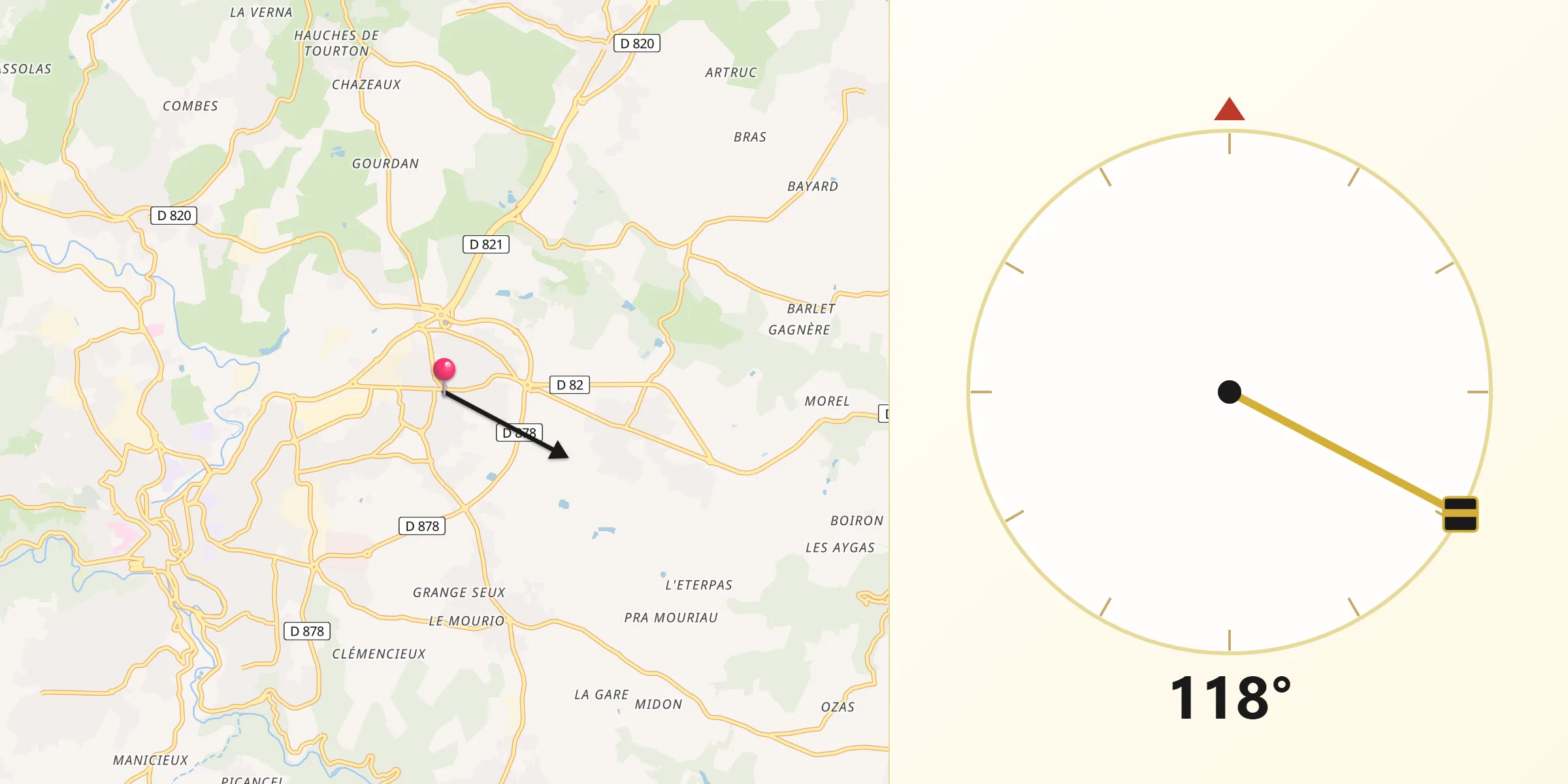 Direction vers la Qibla depuis Davézieux