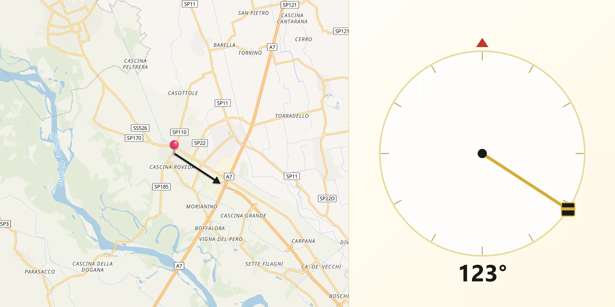 Direzione della Qibla da Bereguardo