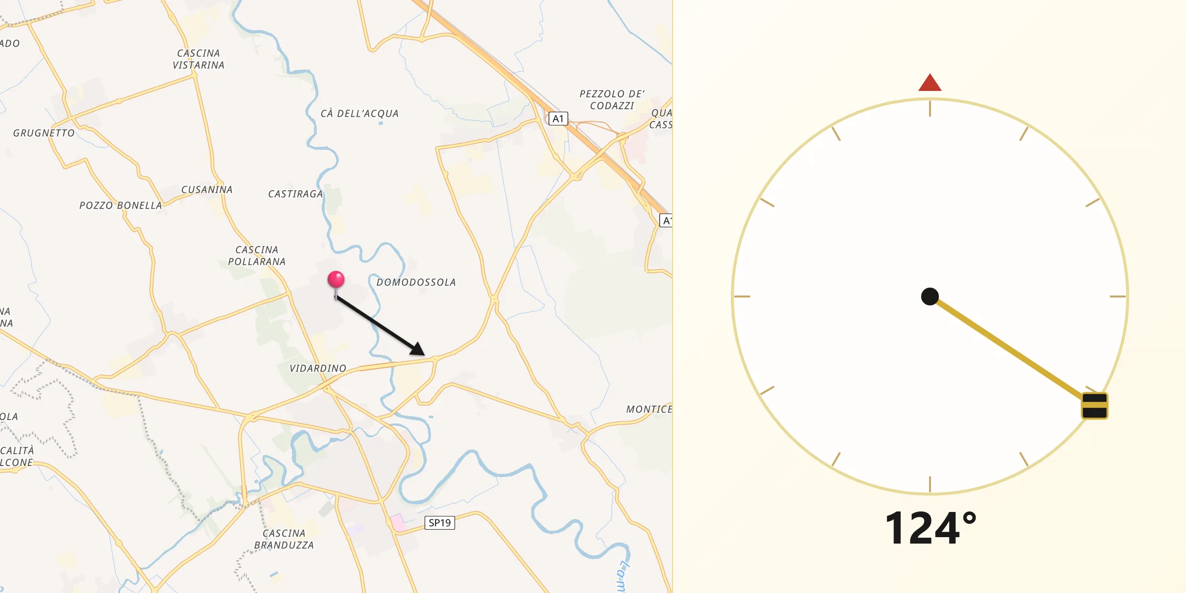 Direzione della Qibla da Castiraga Vidardo