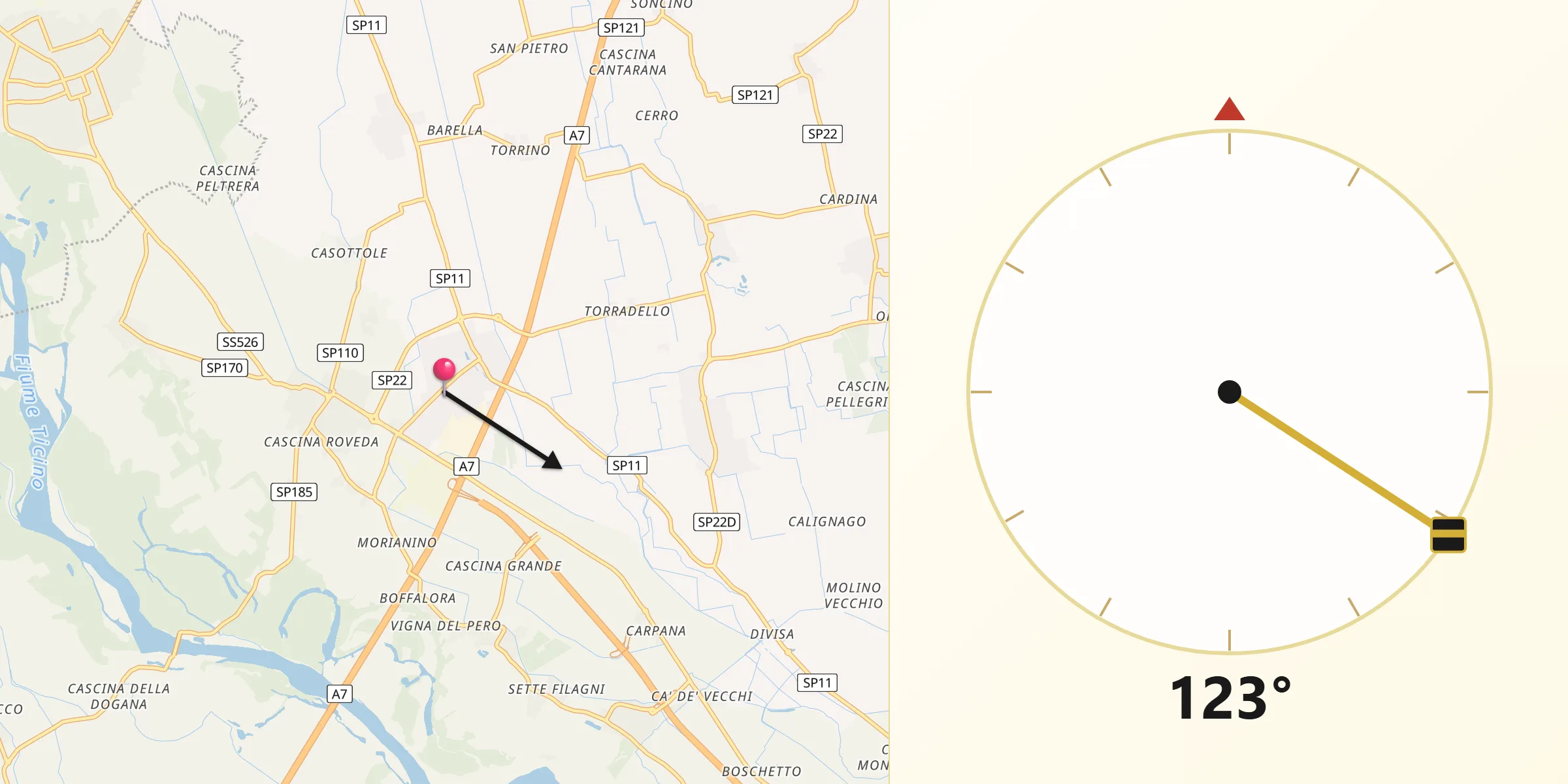 Direzione della Qibla da Trivolzio