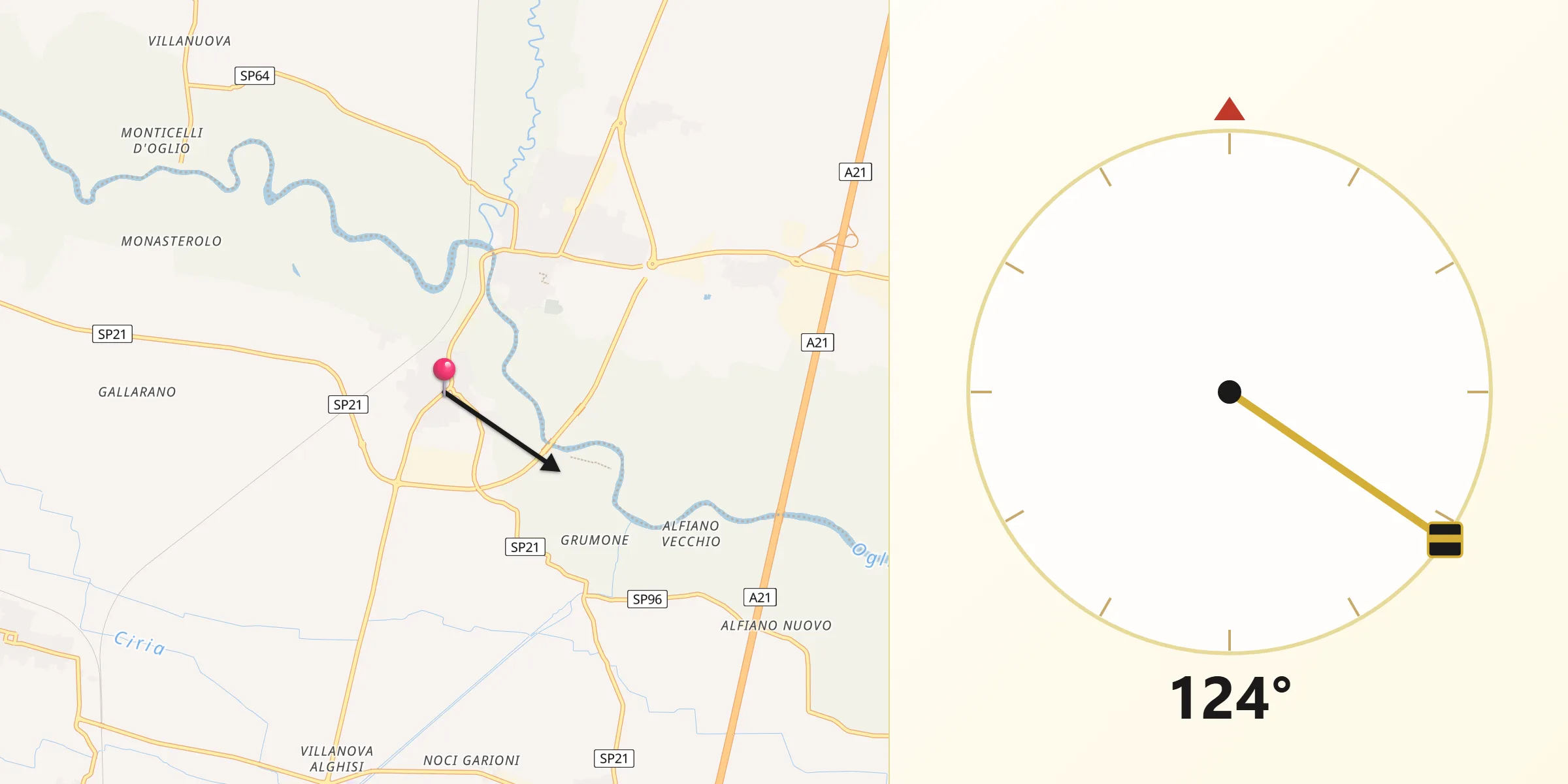 Direzione della Qibla da Robecco d'Oglio
