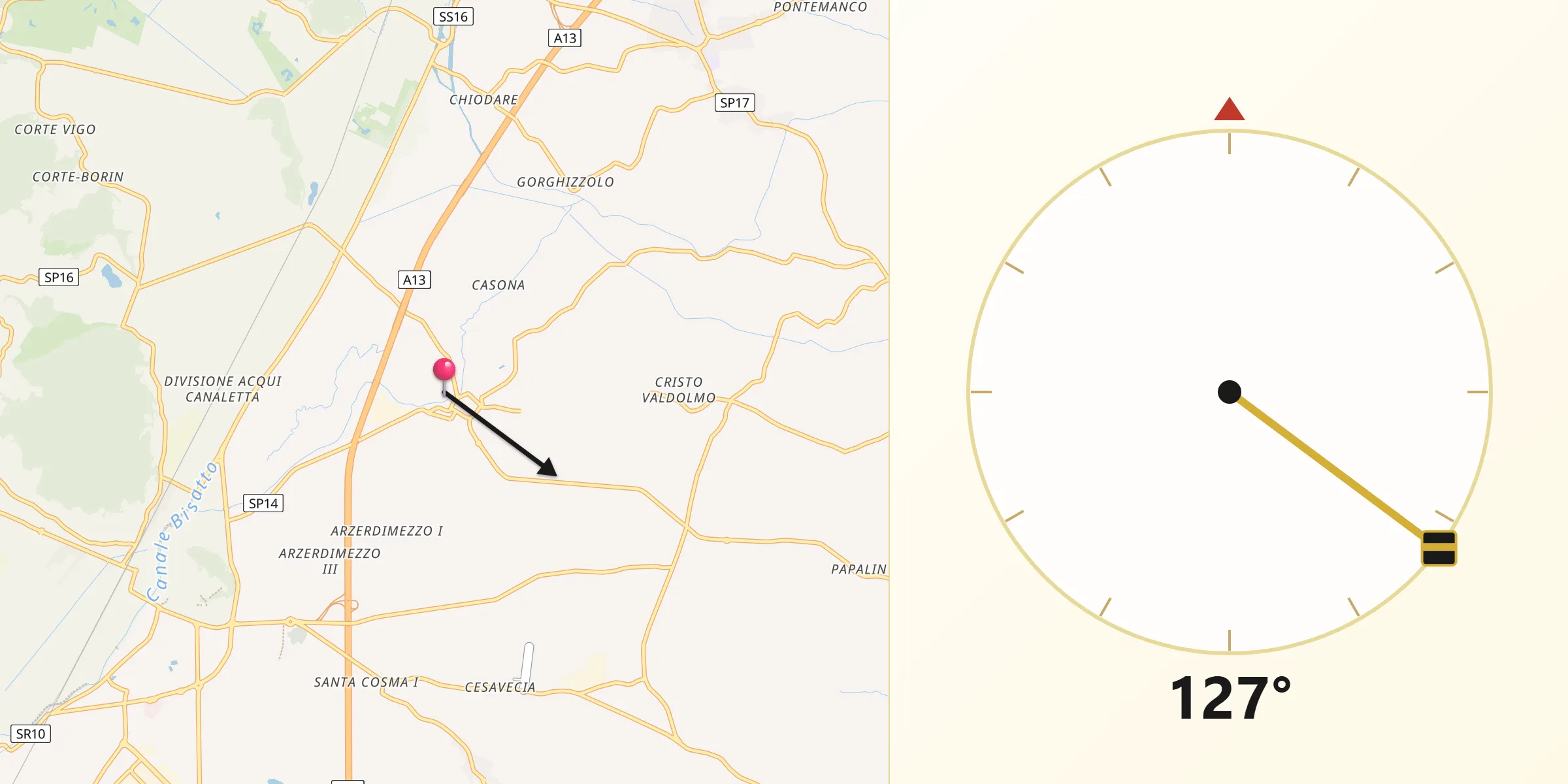 Direzione della Qibla da Pernumia