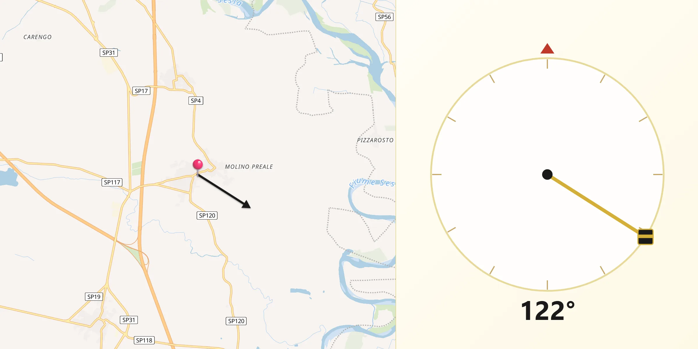 Direzione della Qibla da Pezzana