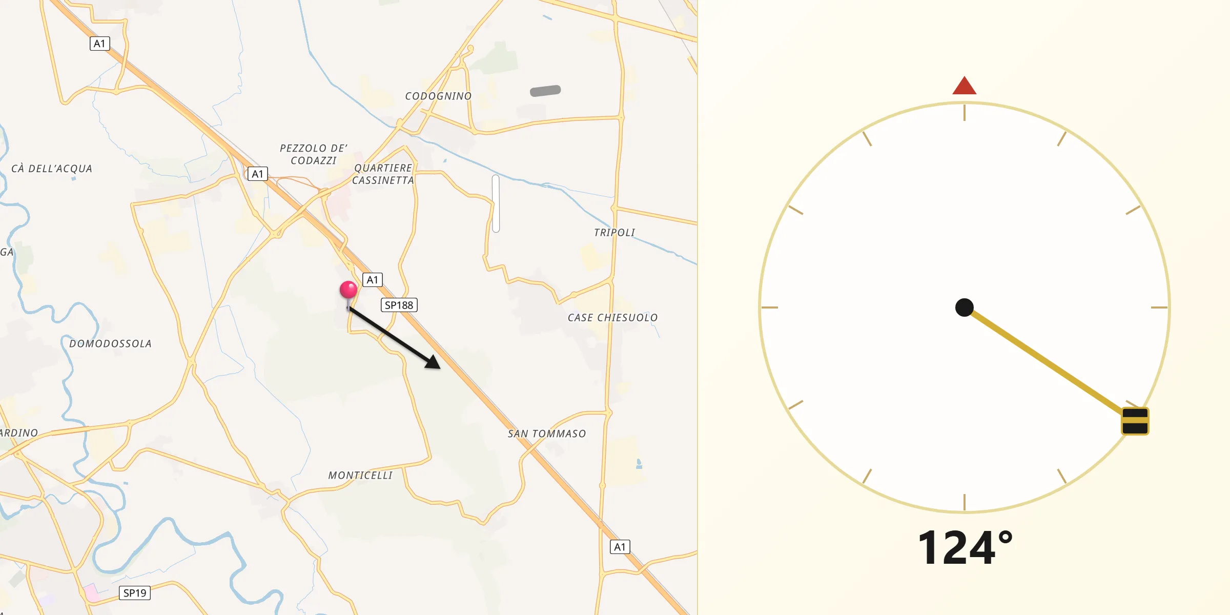 Direzione della Qibla da Pieve Fissiraga