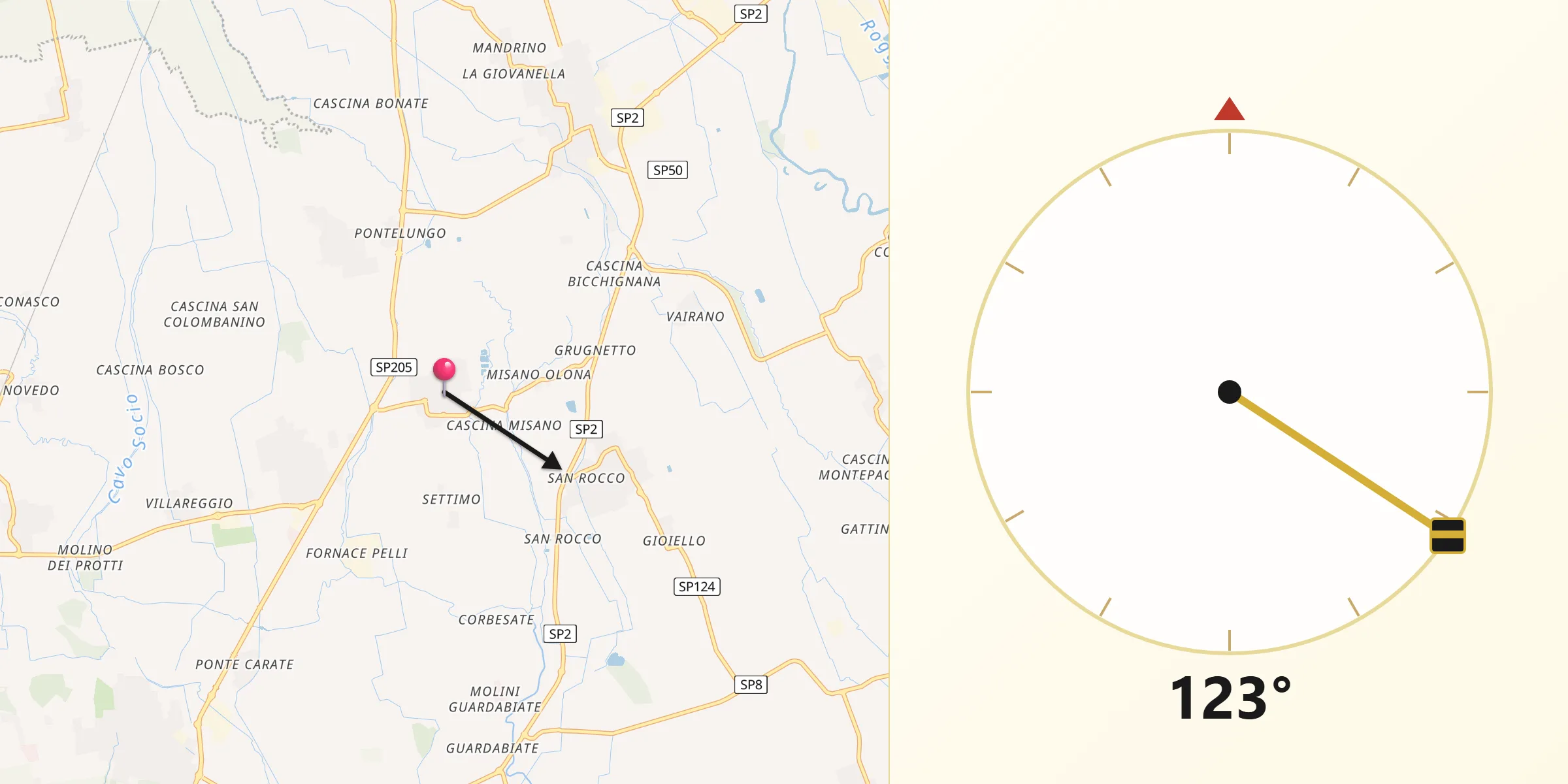 Direzione della Qibla da Bornasco