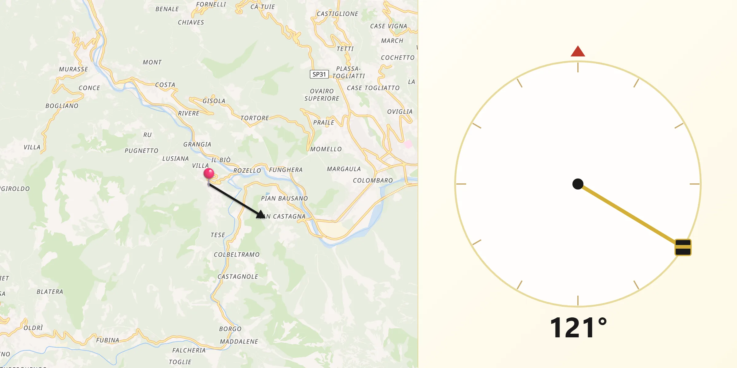 Direzione della Qibla da Traves