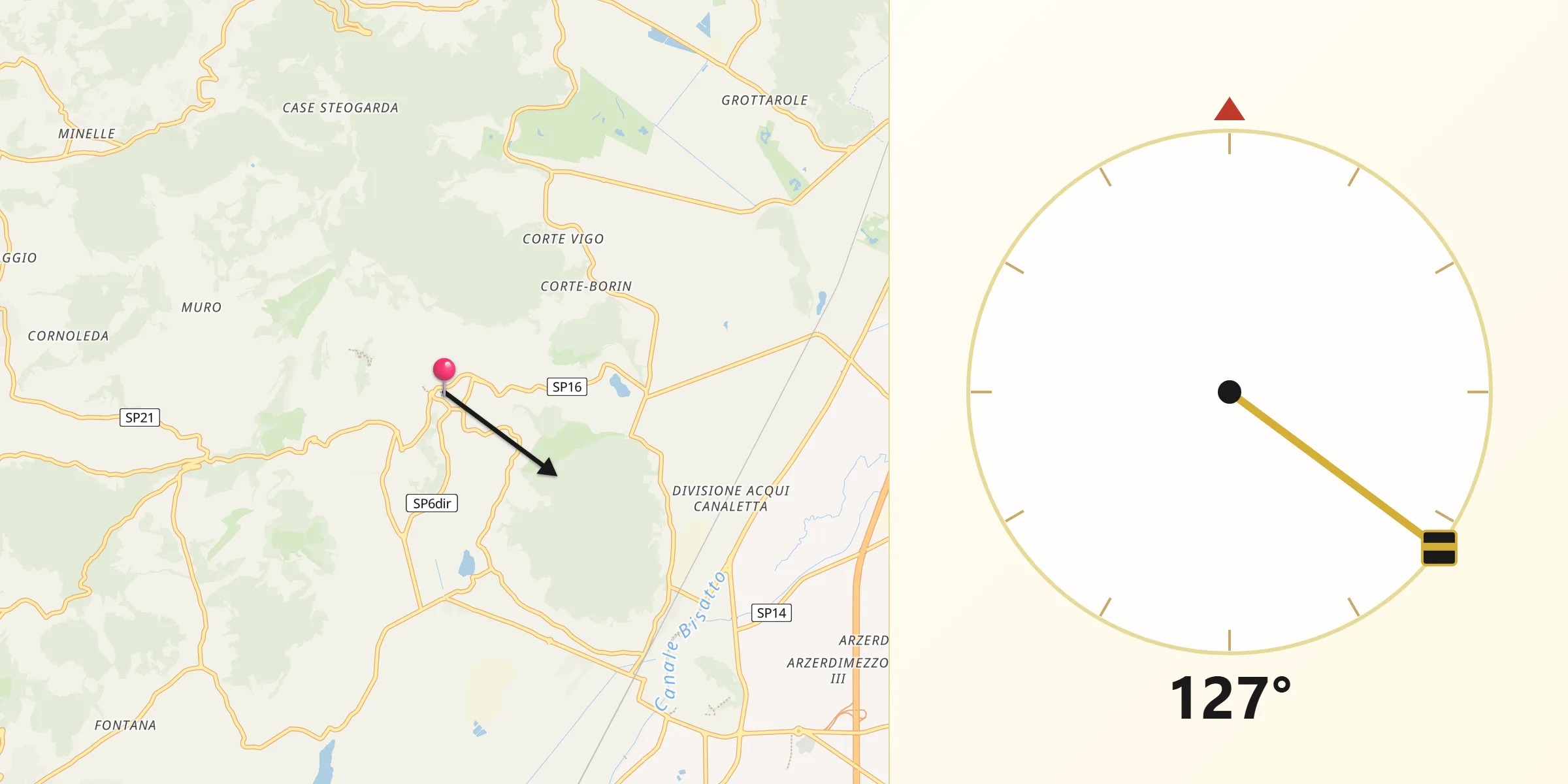 Direzione della Qibla da Arquà Petrarca