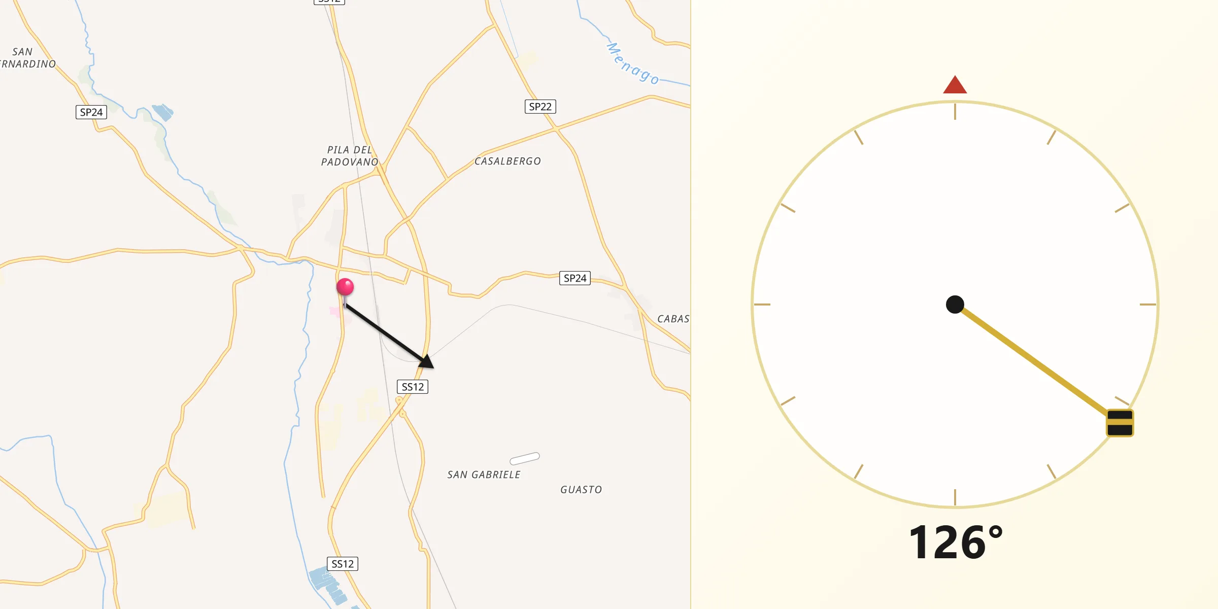 Direzione della Qibla da Isola della Scala