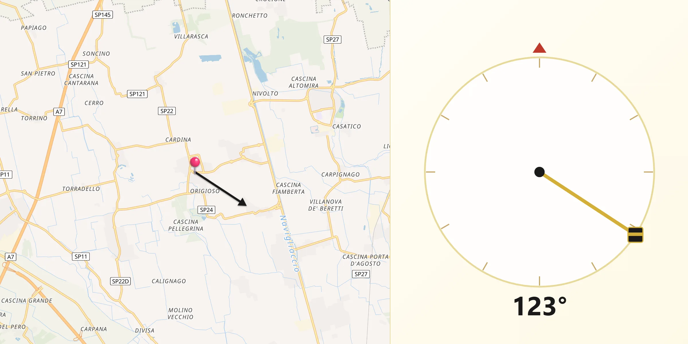 Direzione della Qibla da Vellezzo Bellini