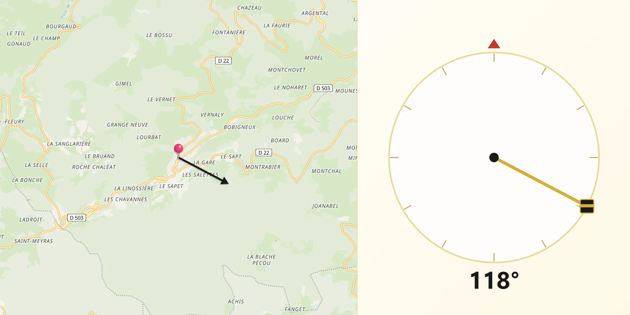 Direction vers la Qibla depuis Saint-Sauveur-en-Rue