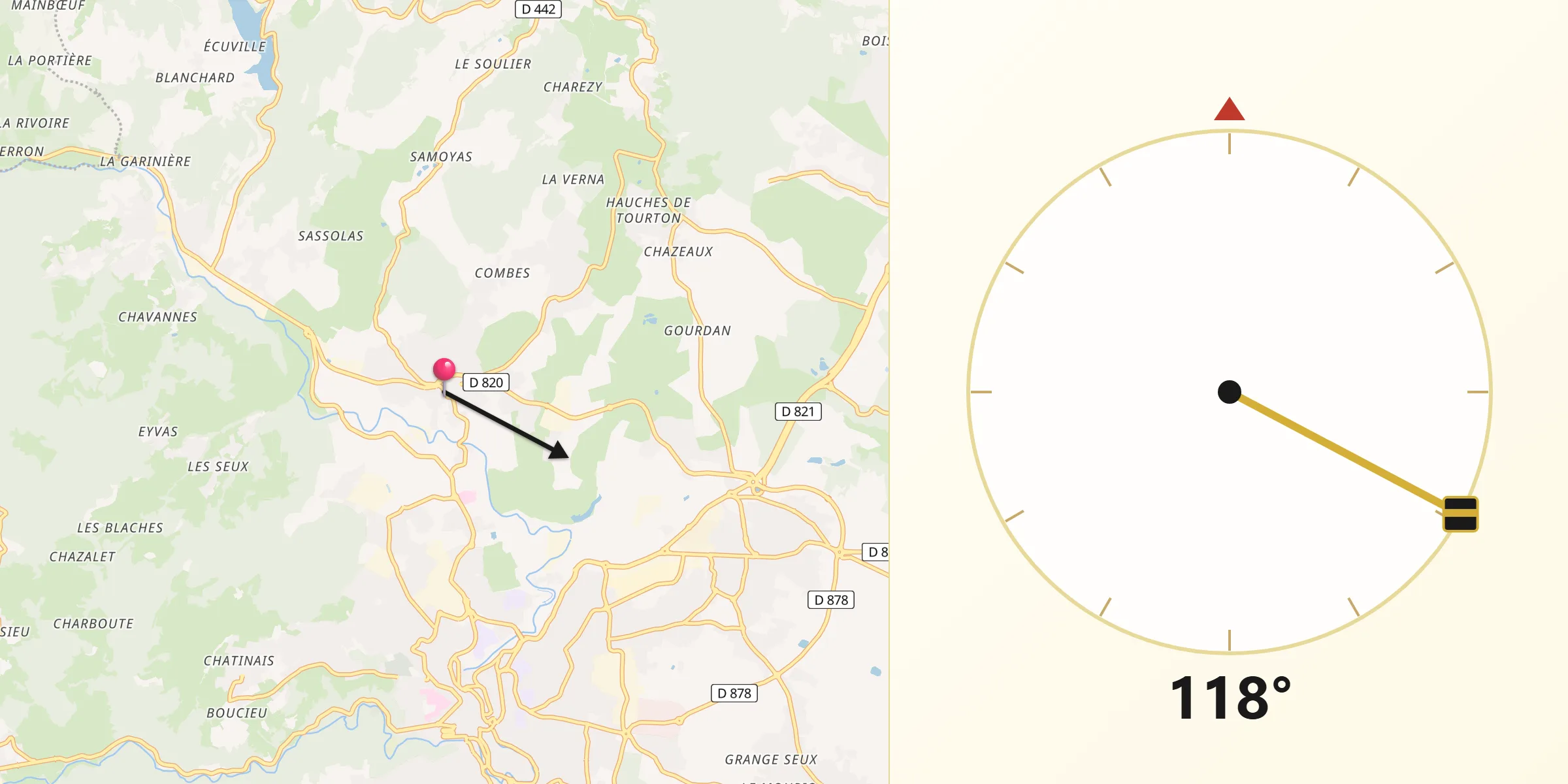 Direction vers la Qibla depuis Boulieu-lès-Annonay