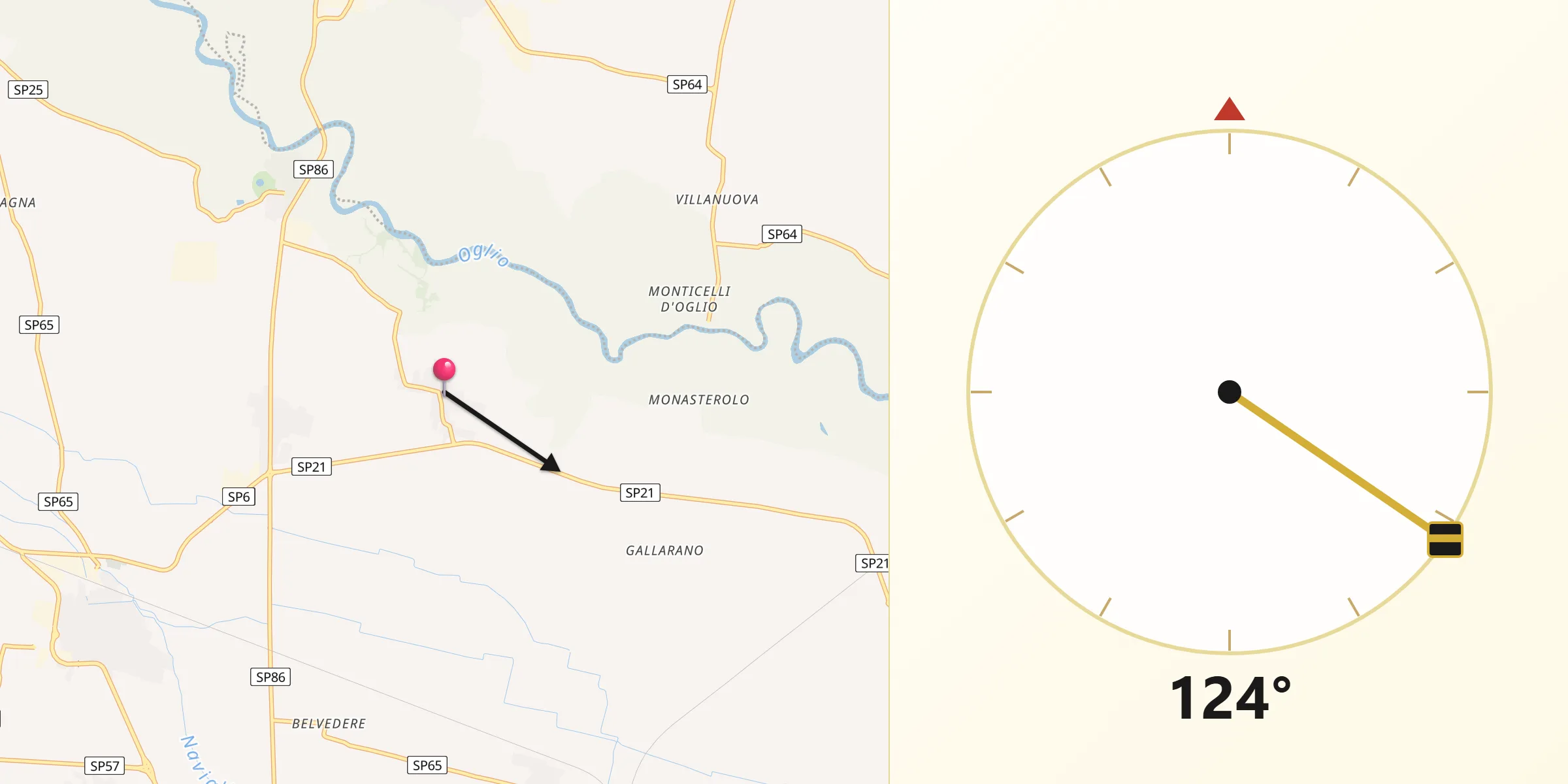 Direzione della Qibla da Corte de' Cortesi con Cignone