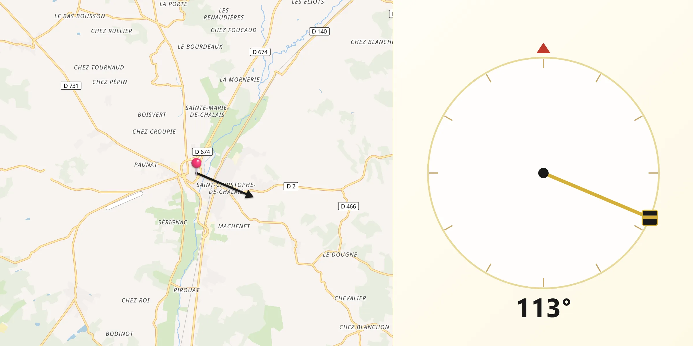 Direction vers la Qibla depuis Chalais
