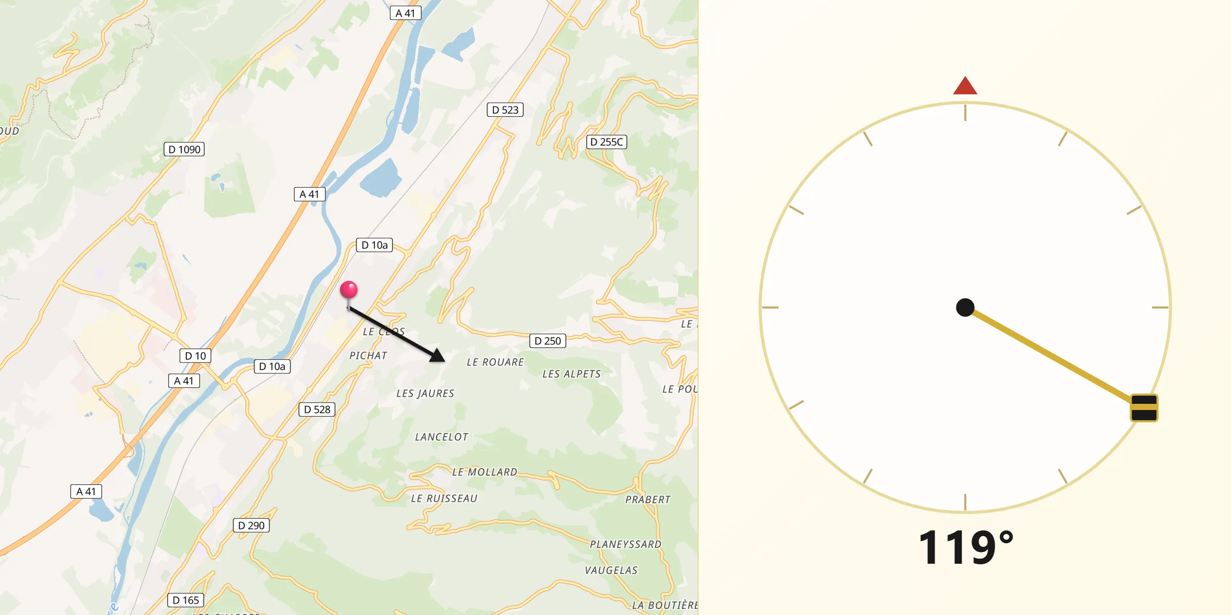 Direction vers la Qibla depuis Froges