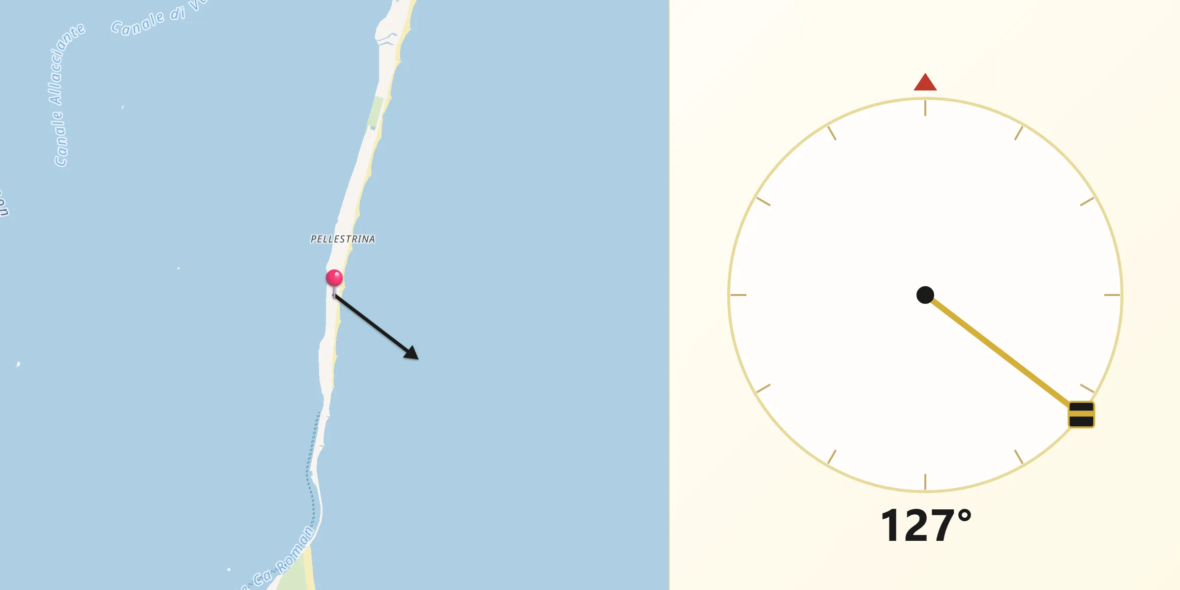 Direzione della Qibla da Pellestrina