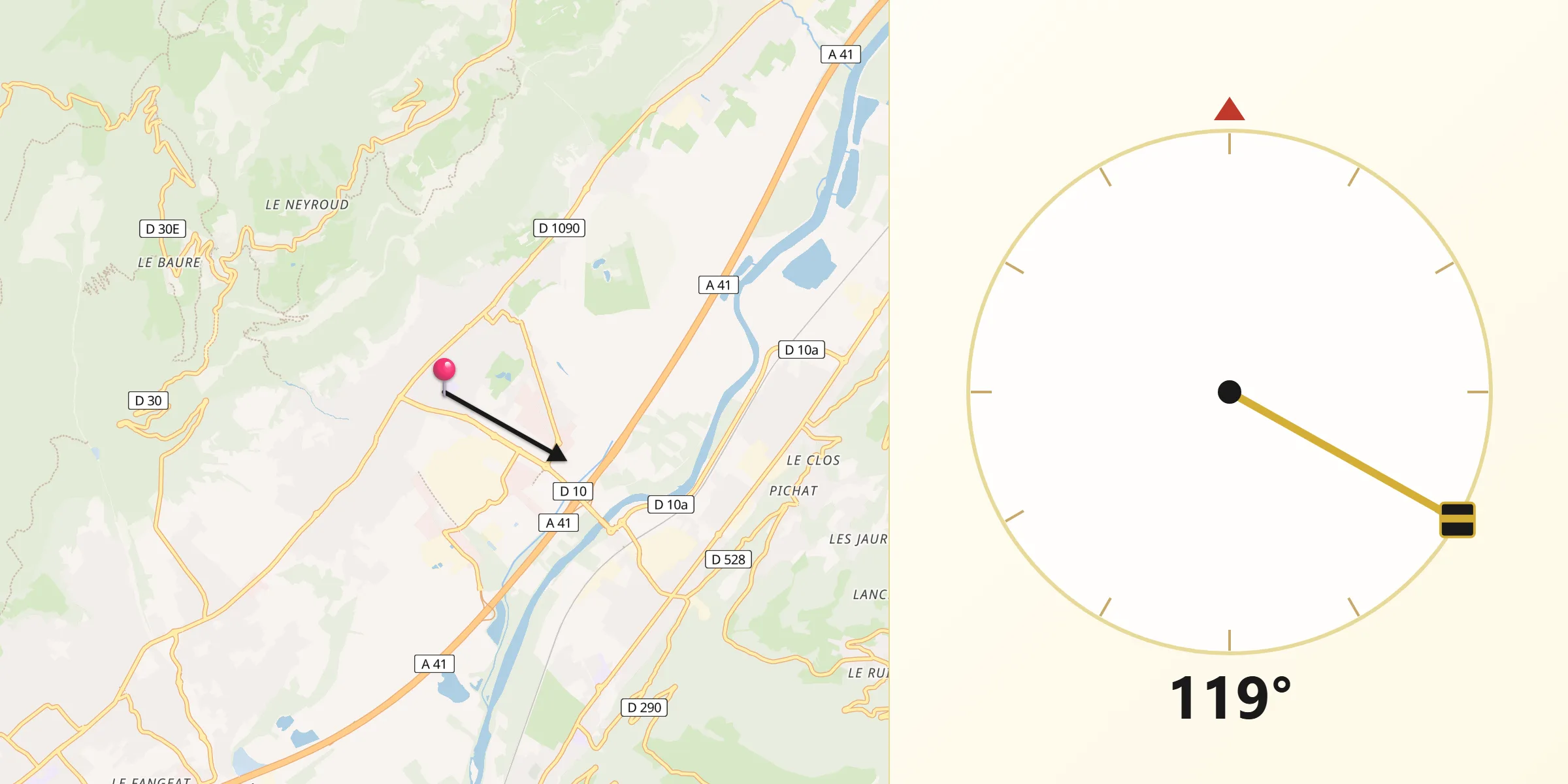 Direction vers la Qibla depuis Crolles