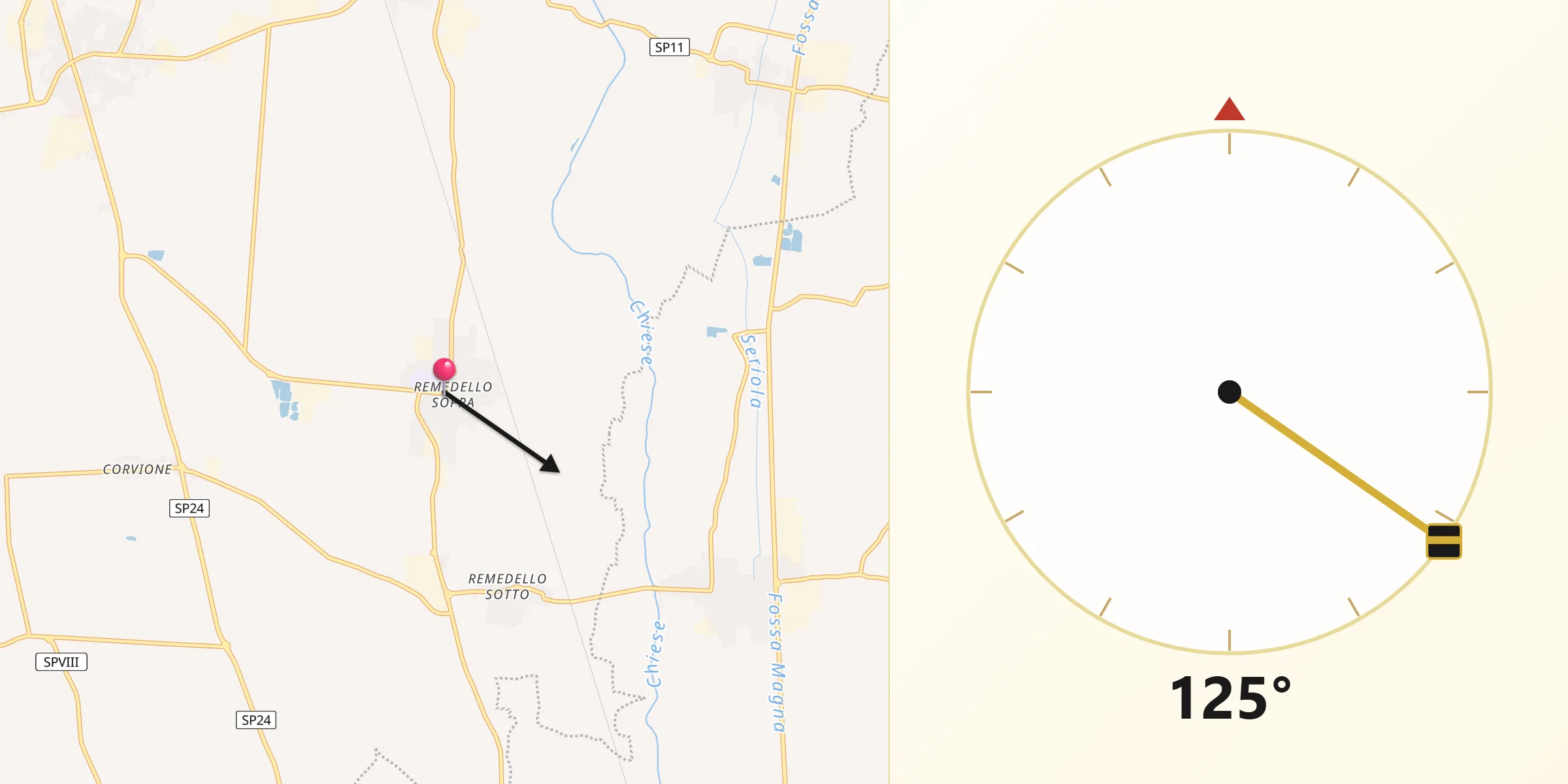 Direzione della Qibla da Remedello di Sopra