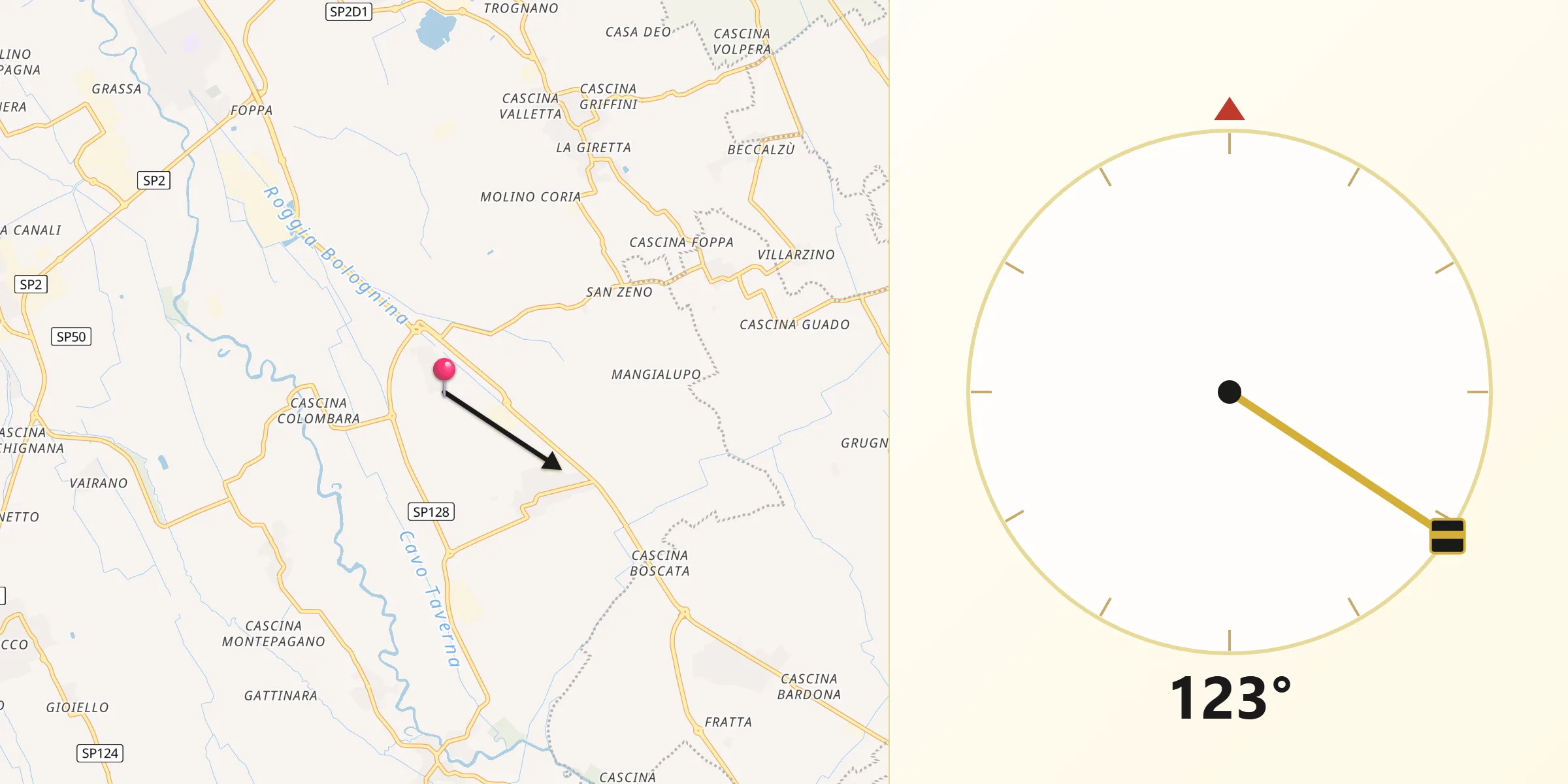 Direzione della Qibla da Torrevecchia Pia