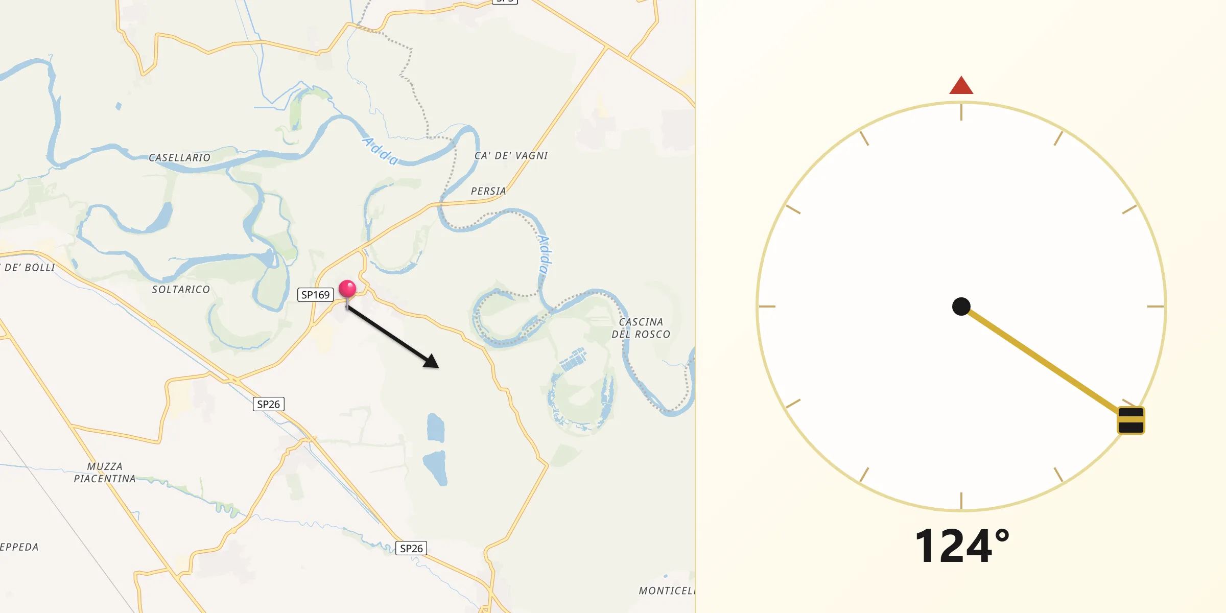 Direzione della Qibla da Cavenago d'Adda
