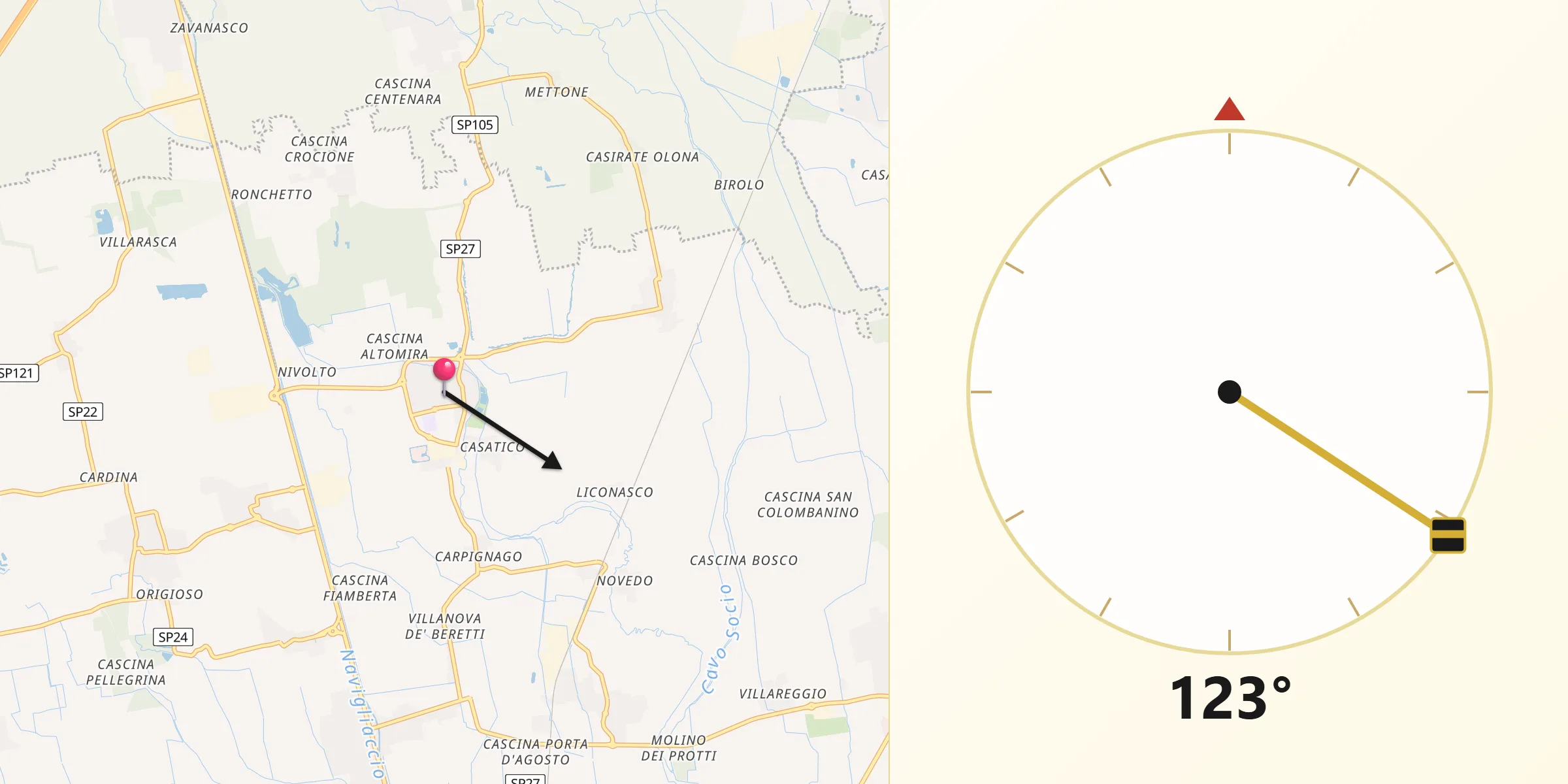 Direzione della Qibla da Giussago