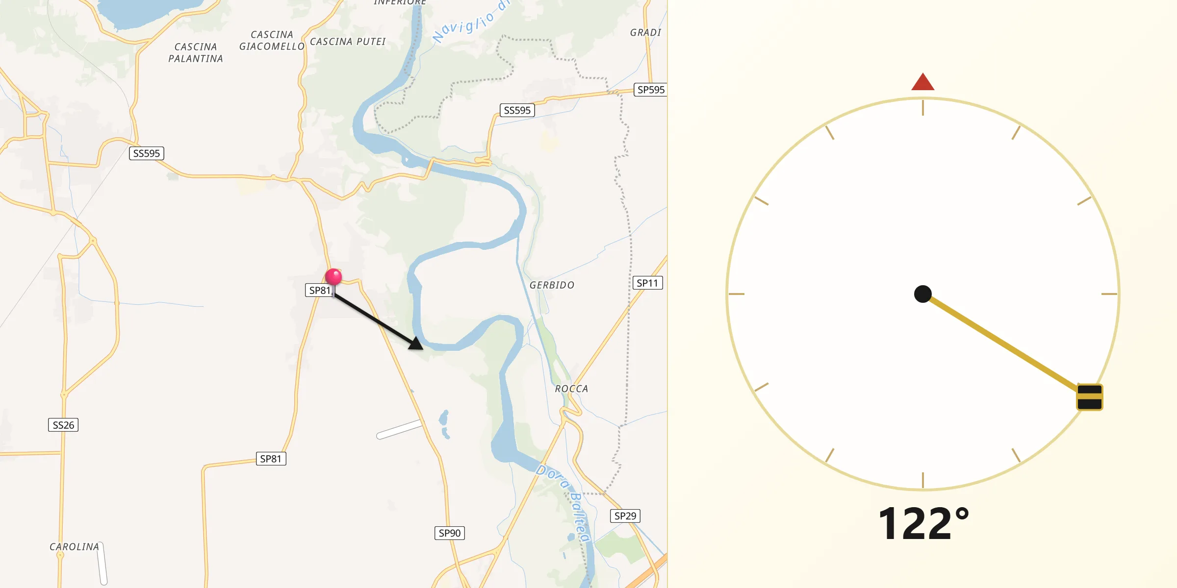 Direzione della Qibla da Tonengo-Casale
