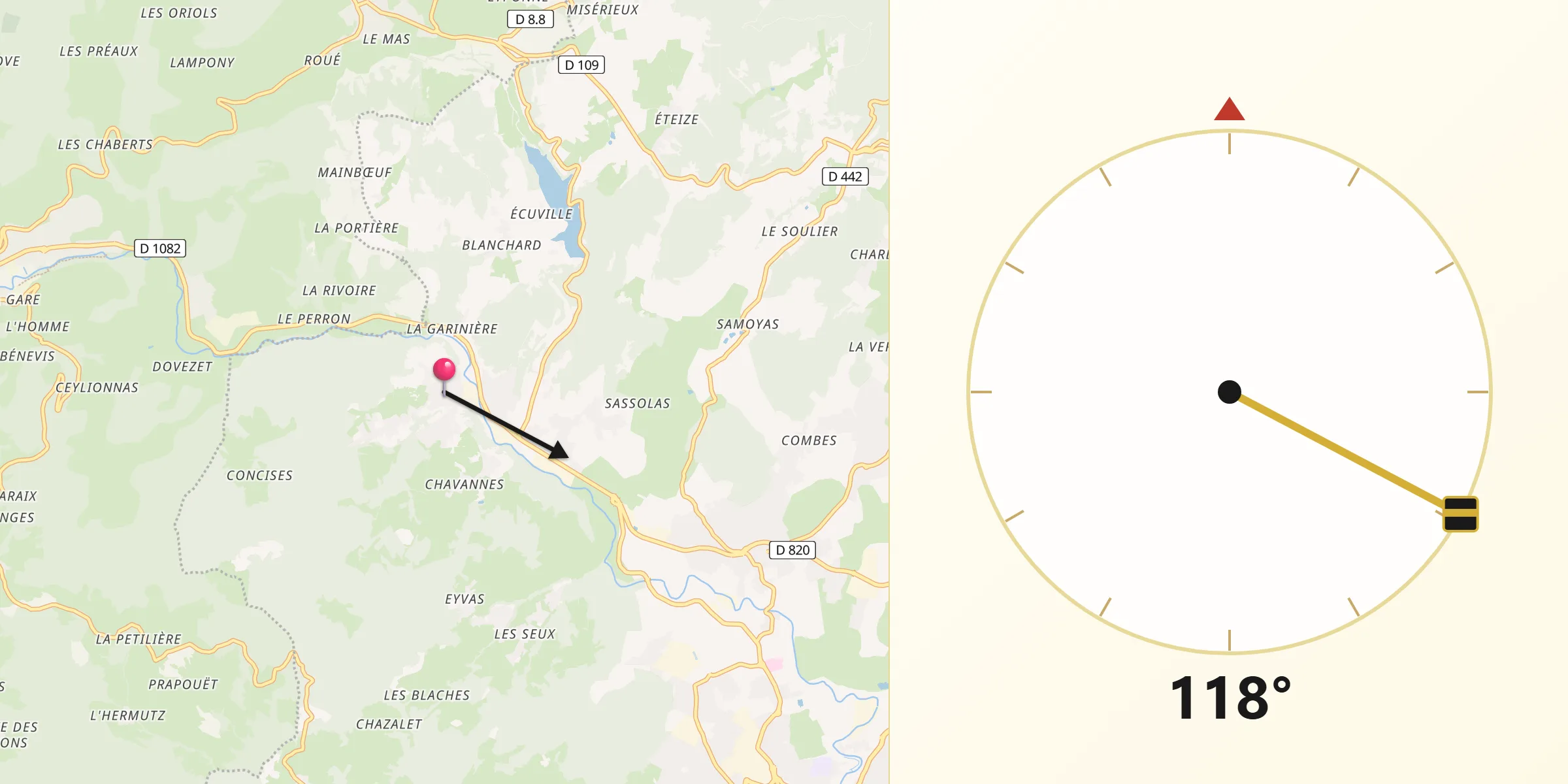 Direction vers la Qibla depuis Saint-Marcel-lès-Annonay