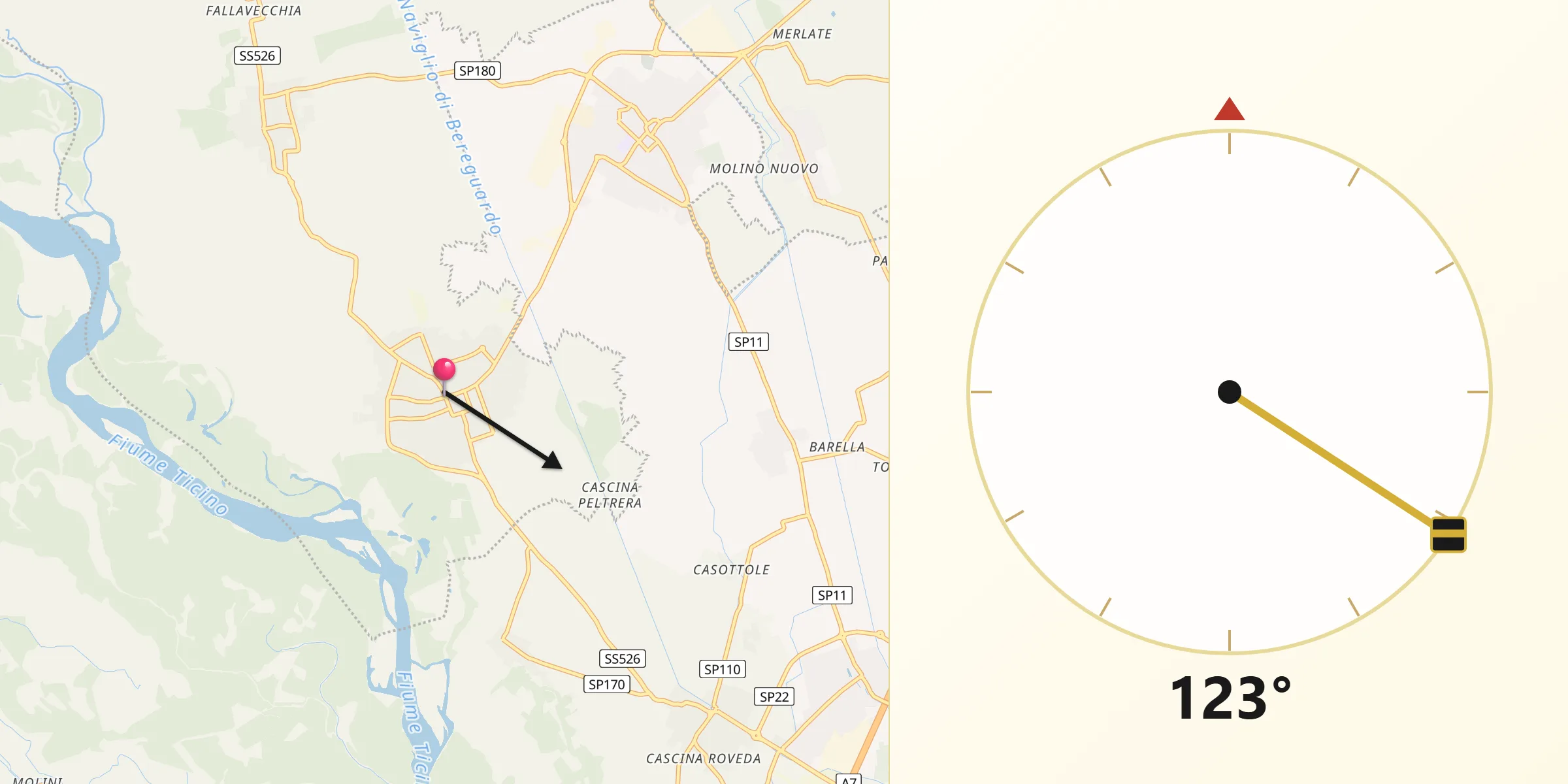 Direzione della Qibla da Motta Visconti