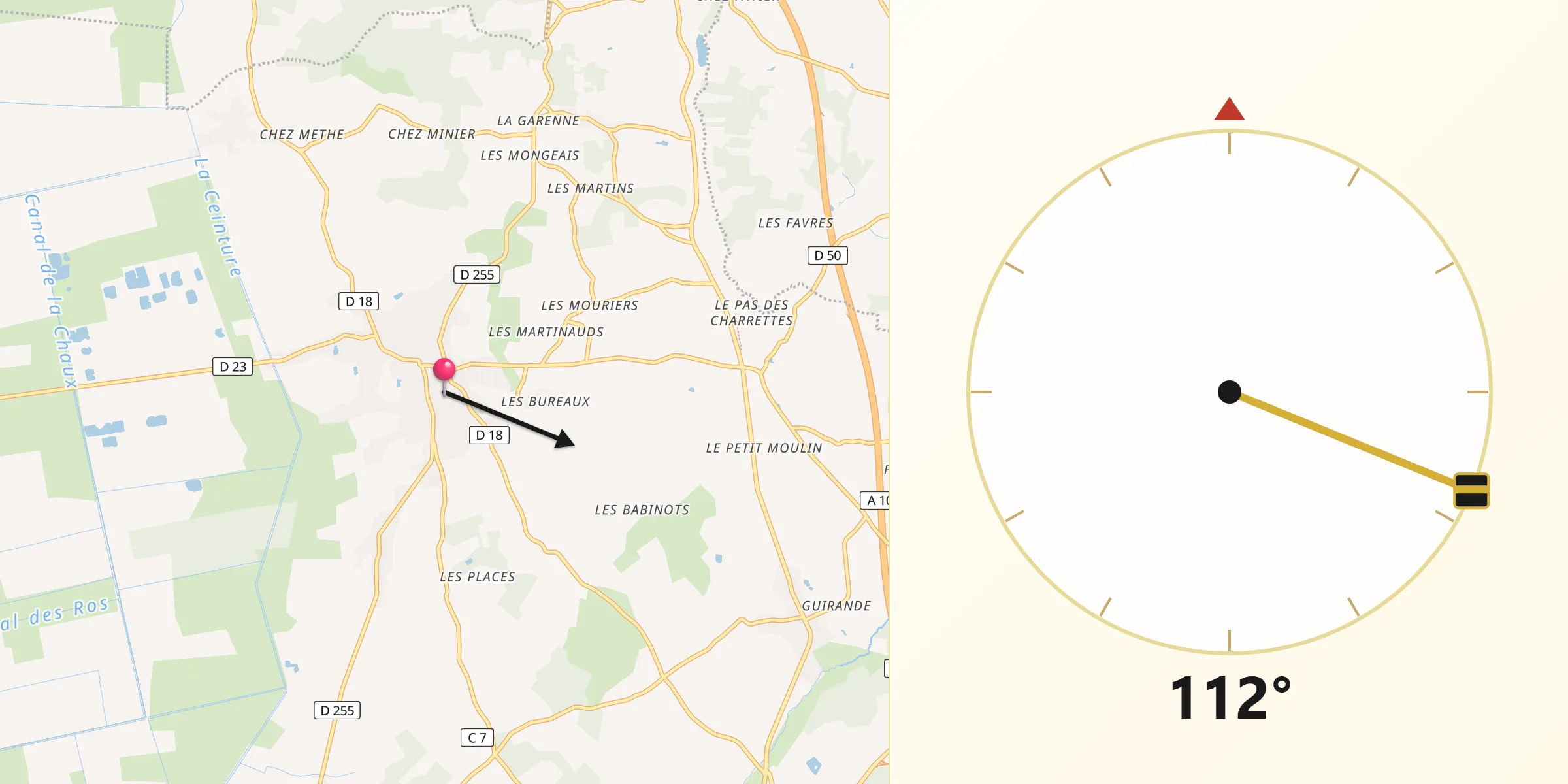 Direction vers la Qibla depuis Saint-Ciers-sur-Gironde