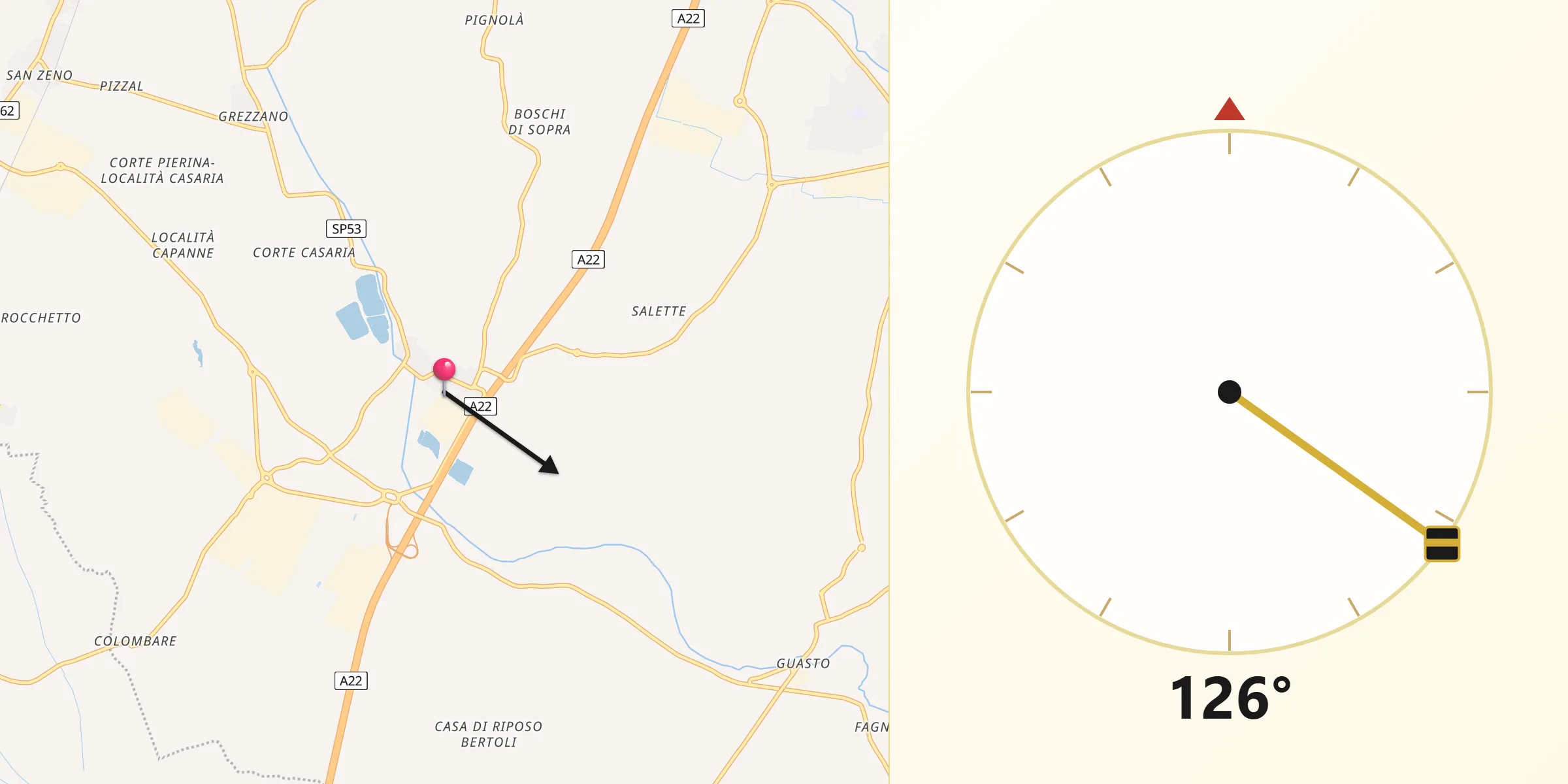 Direzione della Qibla da Nogarole Rocca