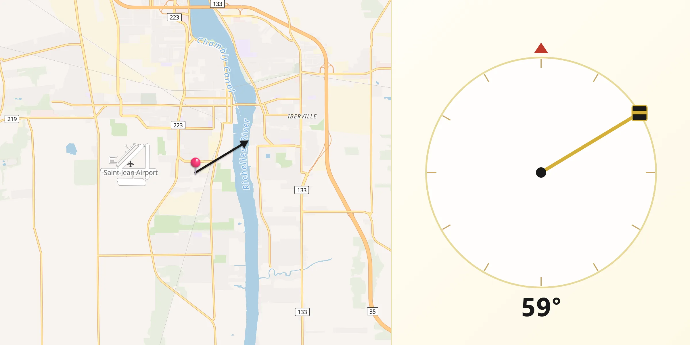 Qibla Direction from Parc-Boutin