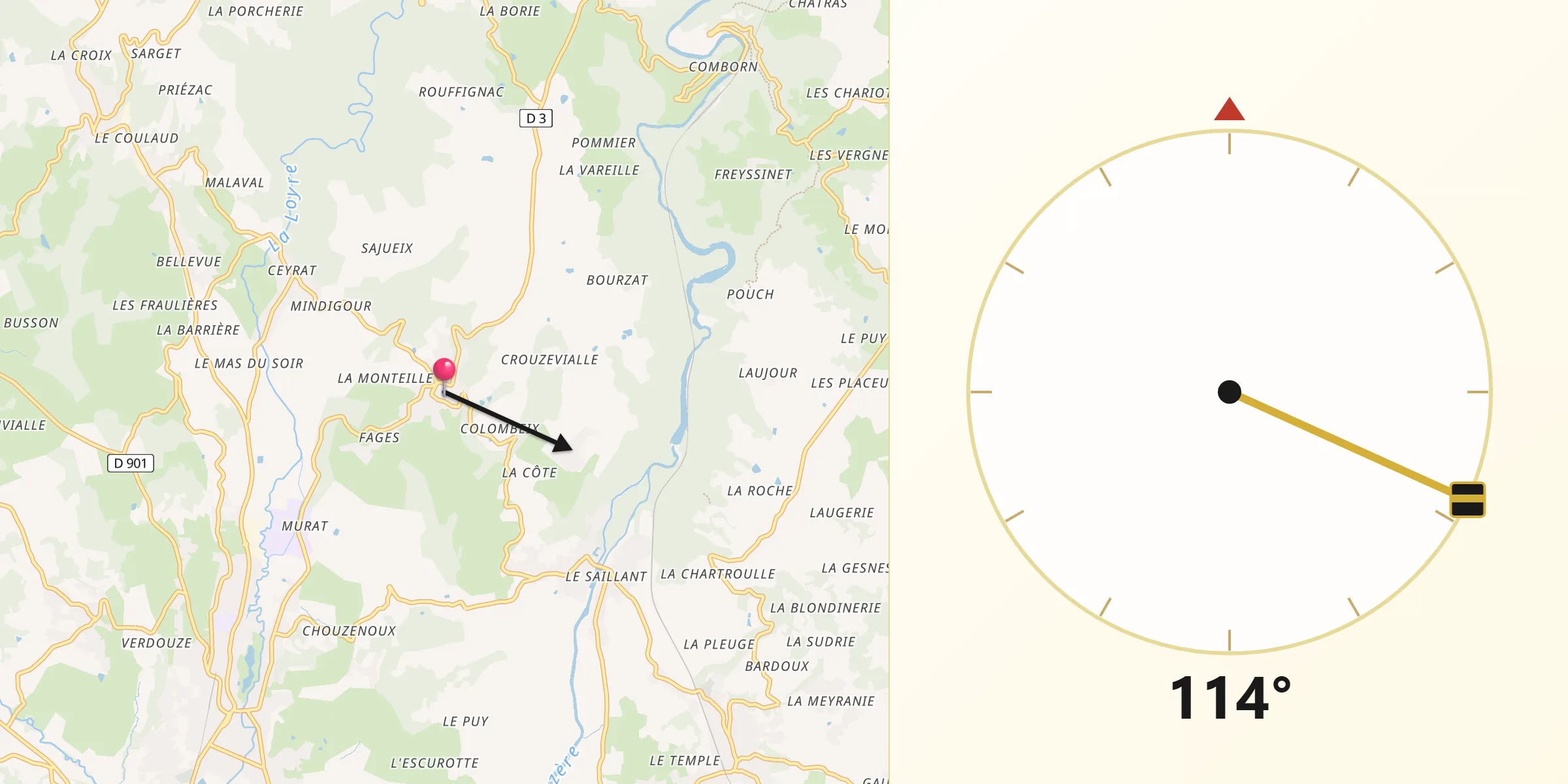 Direction vers la Qibla depuis Voutezac