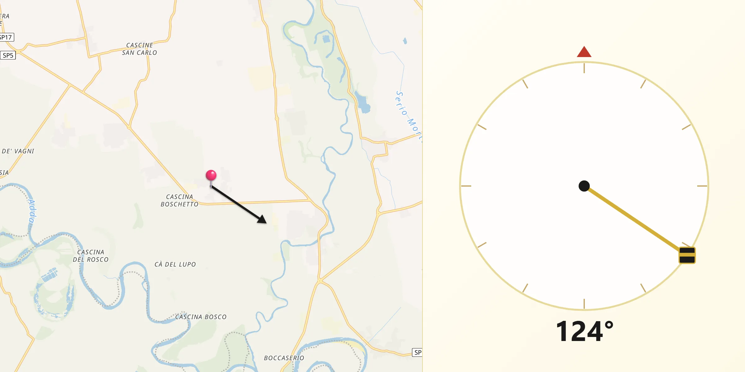 Direzione della Qibla da Moscazzano