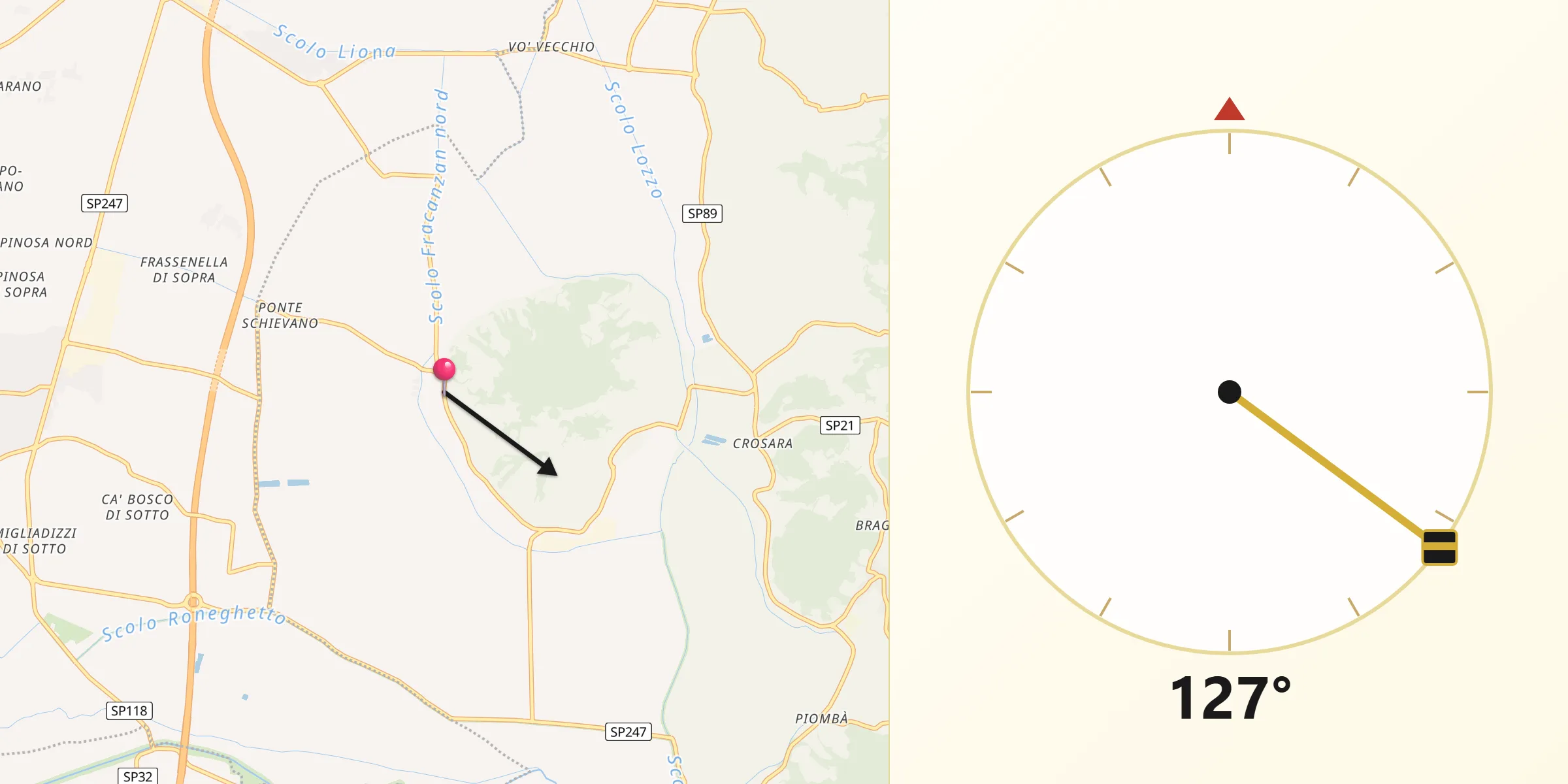 Direzione della Qibla da Lozzo Atestino