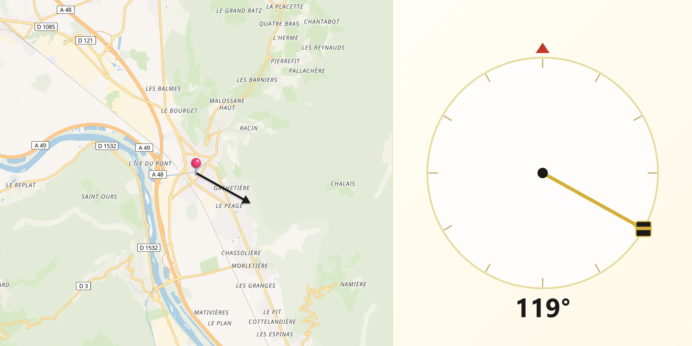 Direction vers la Qibla depuis Voreppe