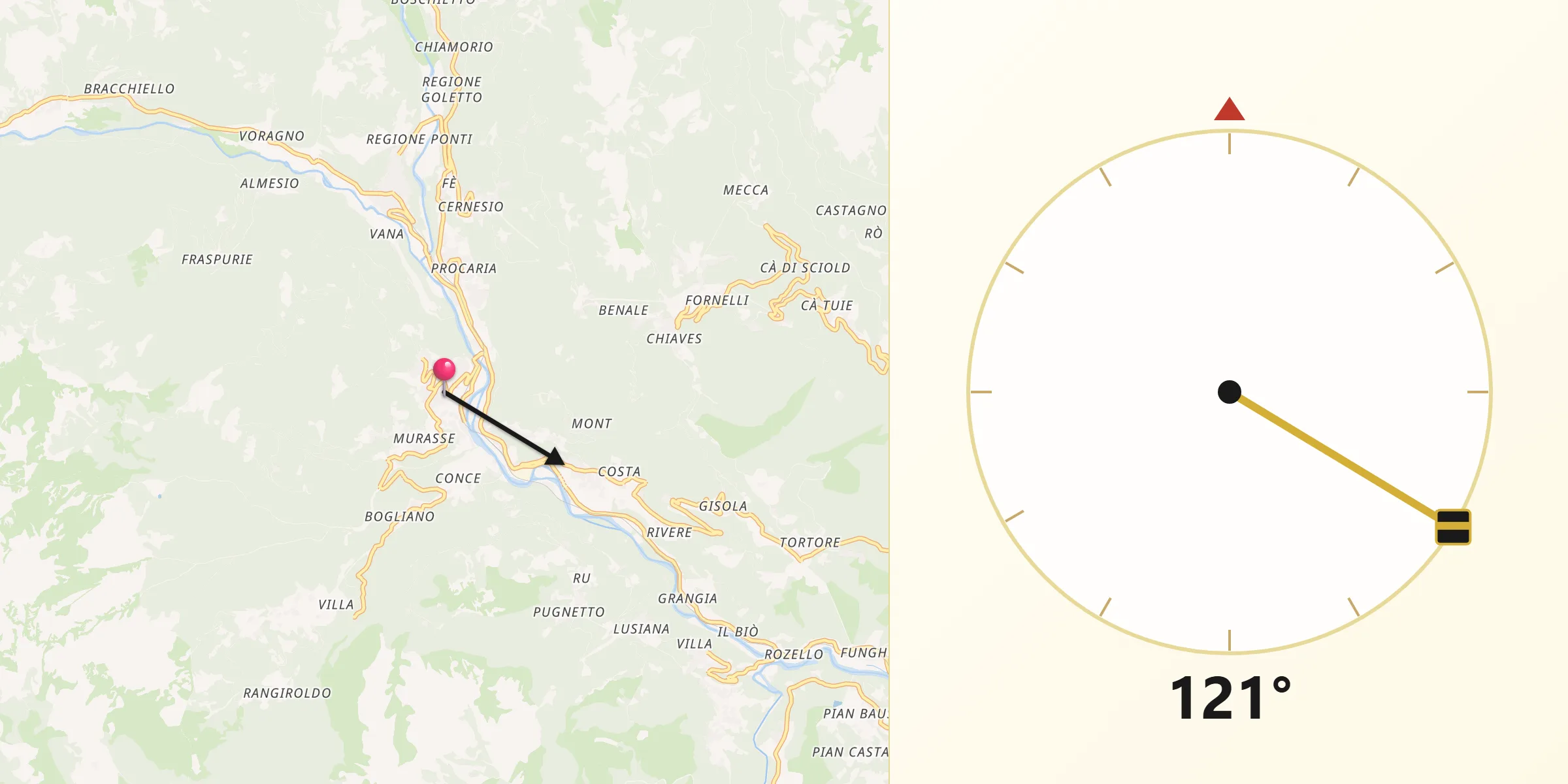 Direzione della Qibla da Mezzenile