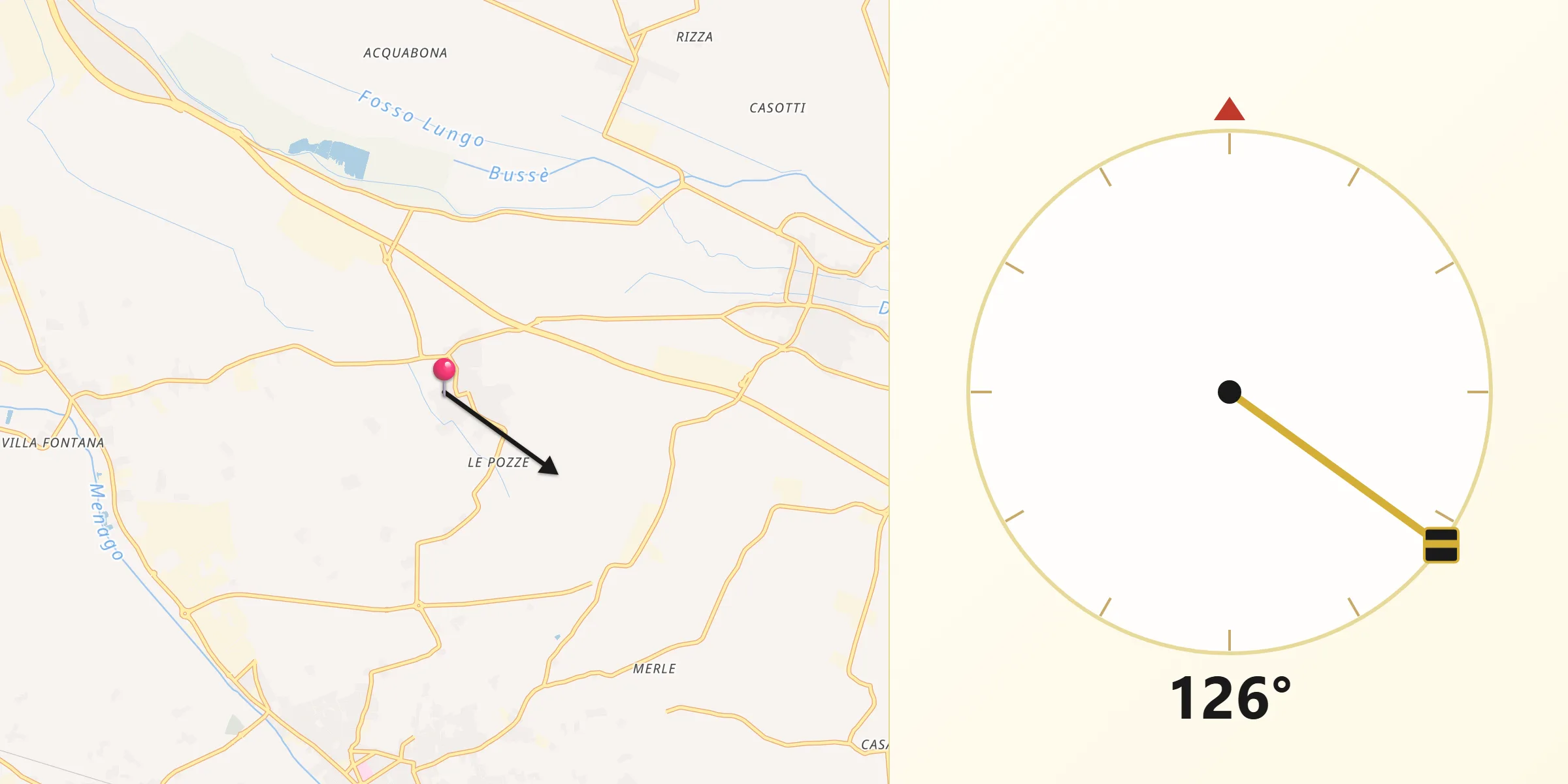 Direzione della Qibla da Ca' degli Oppi