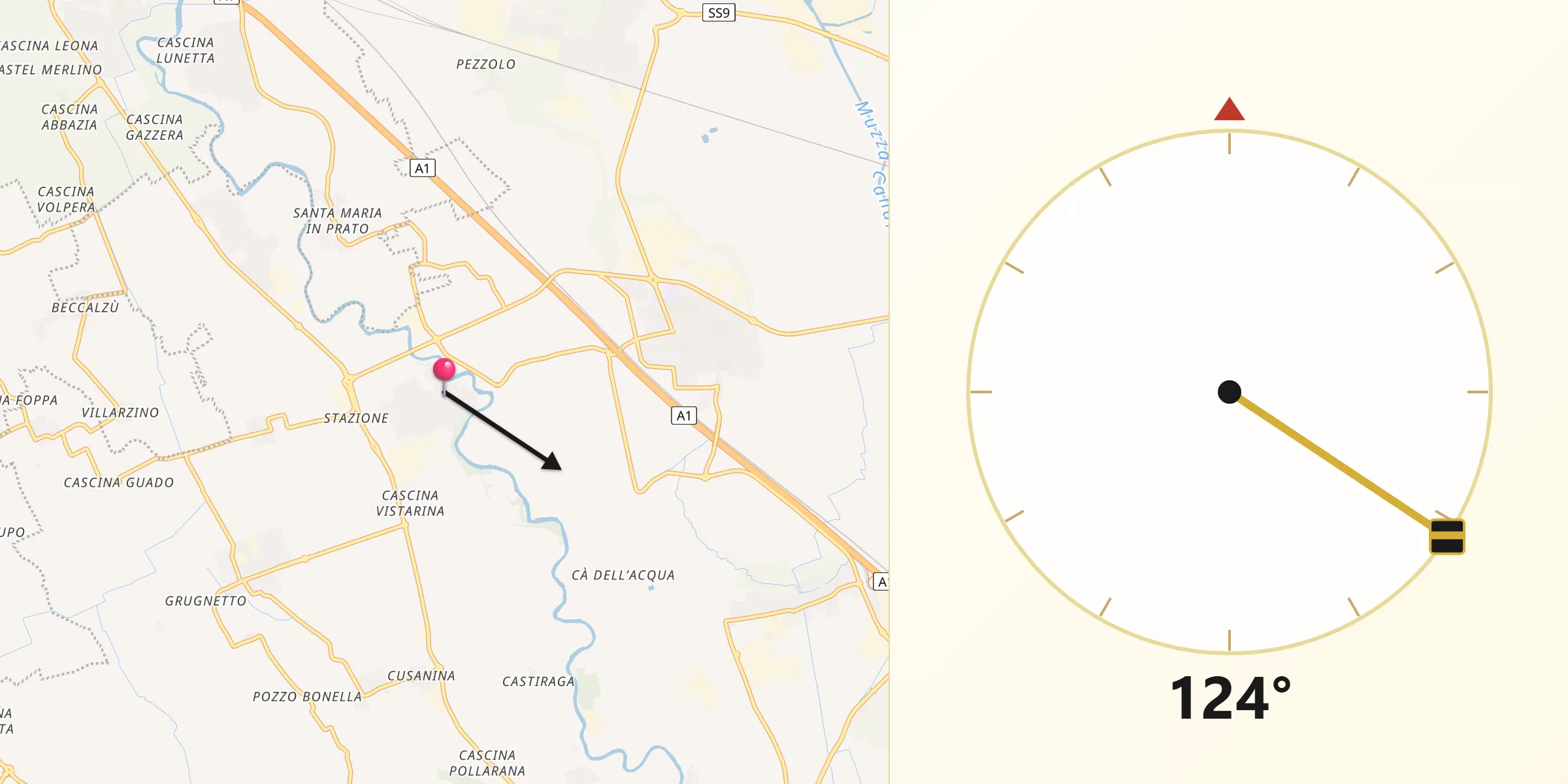 Direzione della Qibla da Salerano sul Lambro