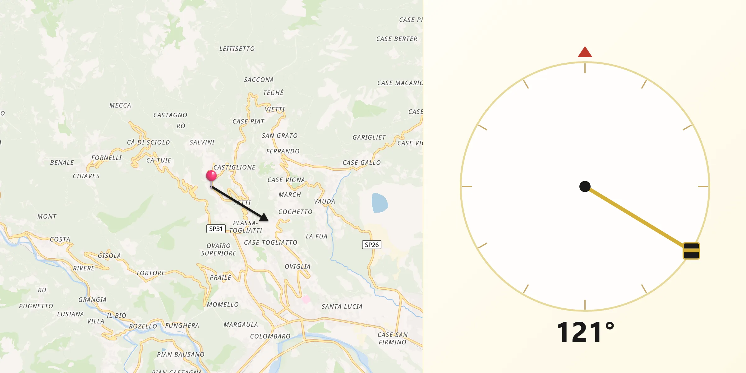 Direzione della Qibla da Coassolo Torinese