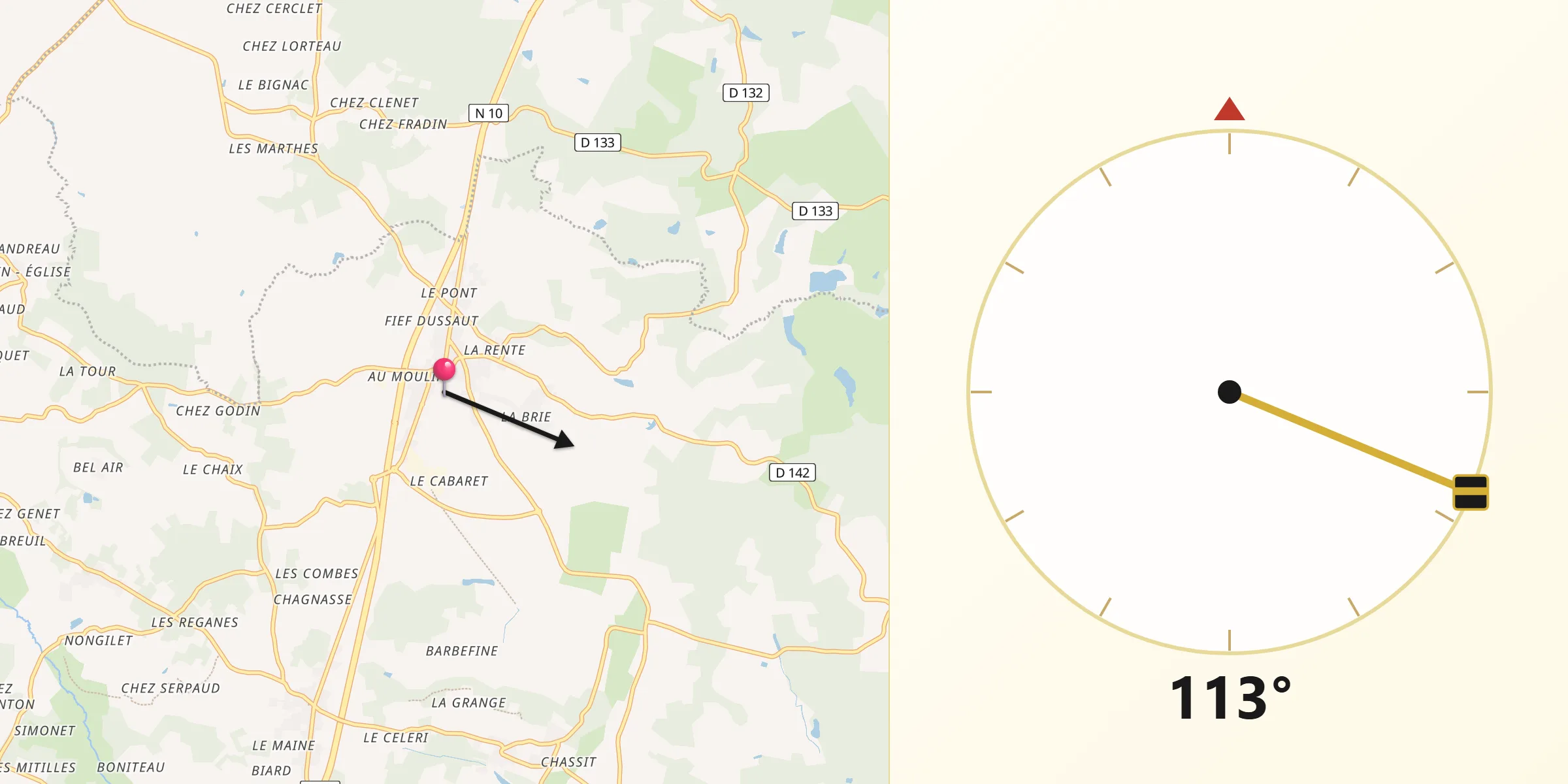 Direction vers la Qibla depuis Chevanceaux