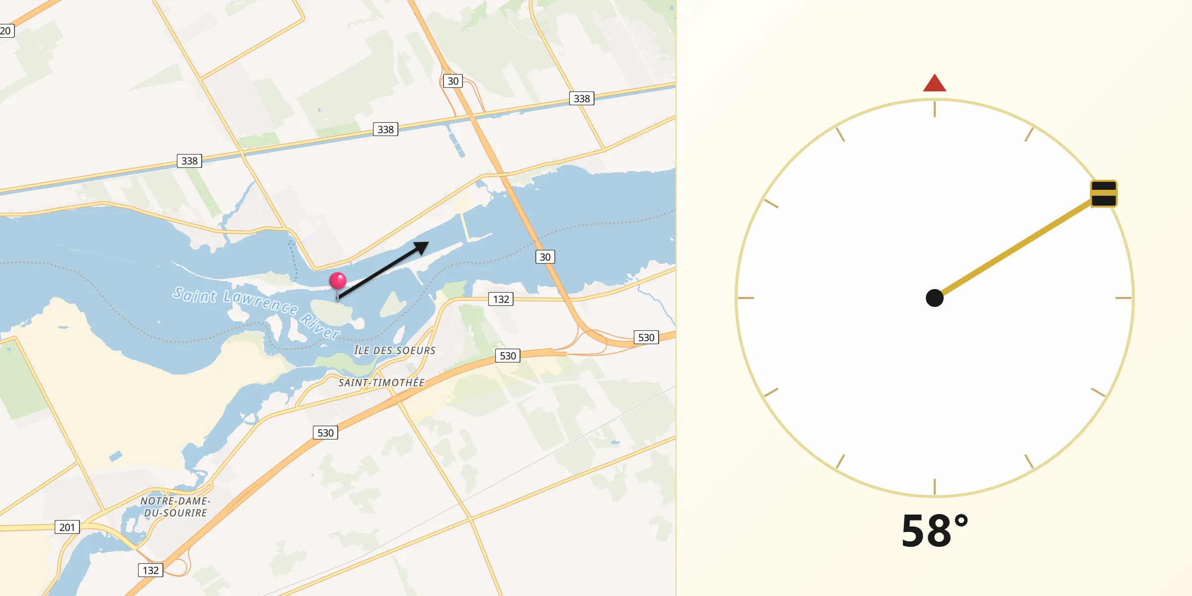 Qibla Direction from Les Cèdres