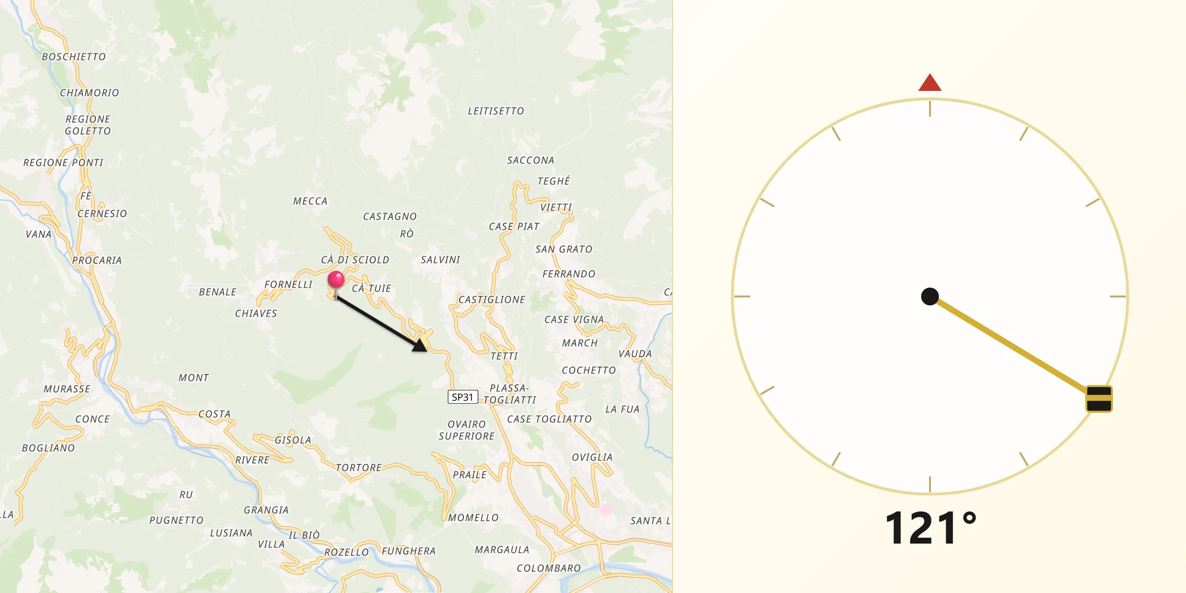 Direzione della Qibla da Monastero di Lanzo