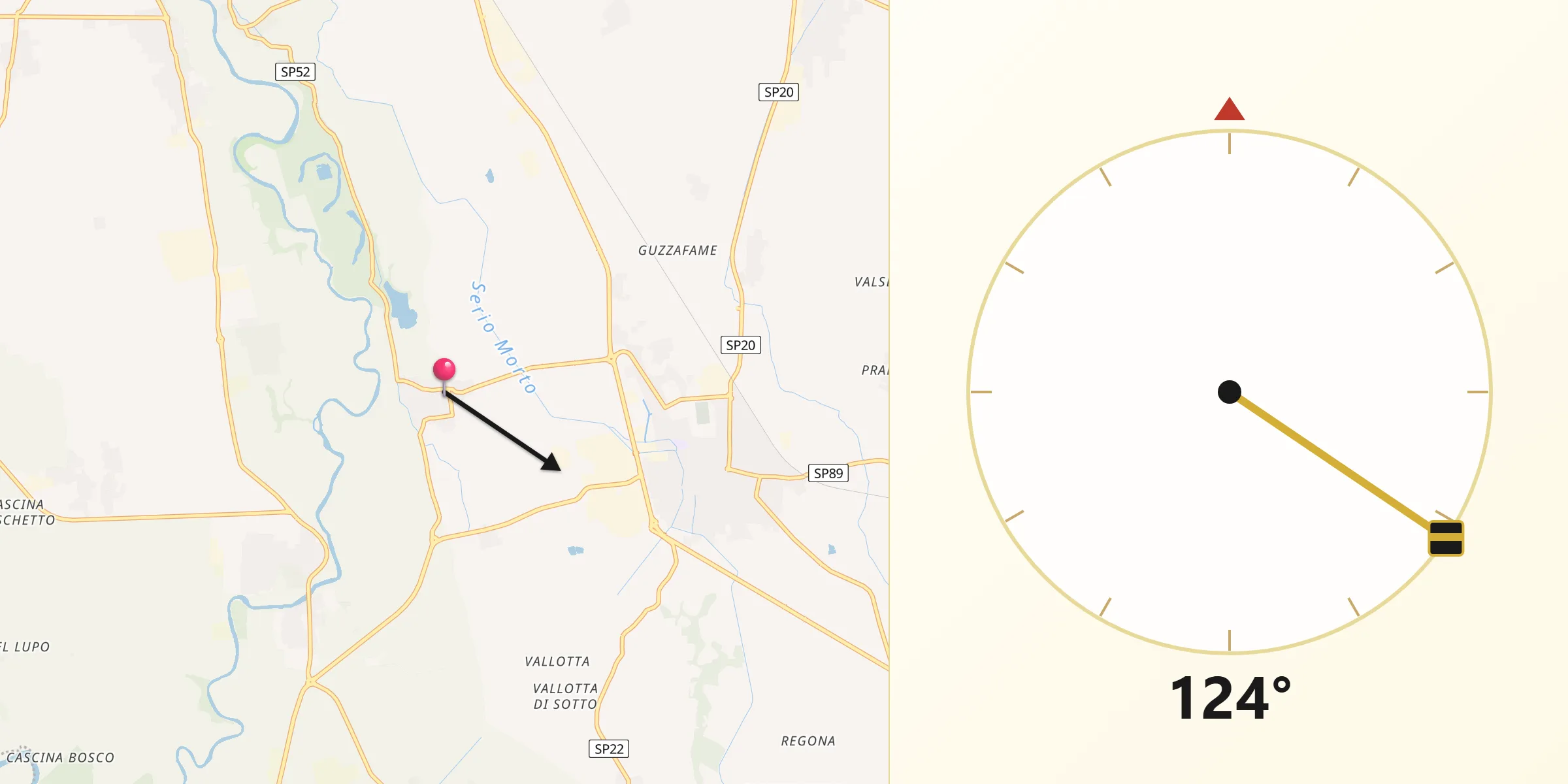 Direzione della Qibla da Ripalta Arpina
