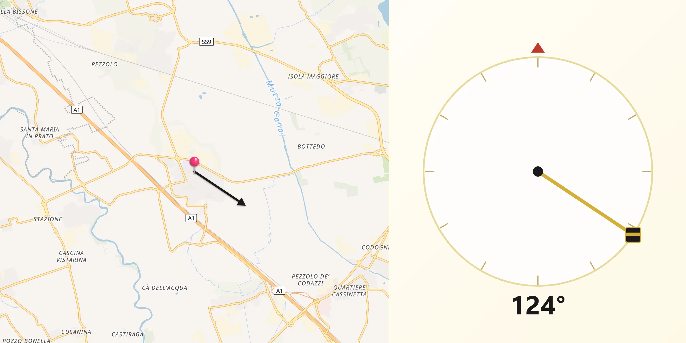 Direzione della Qibla da Lodi Vecchio