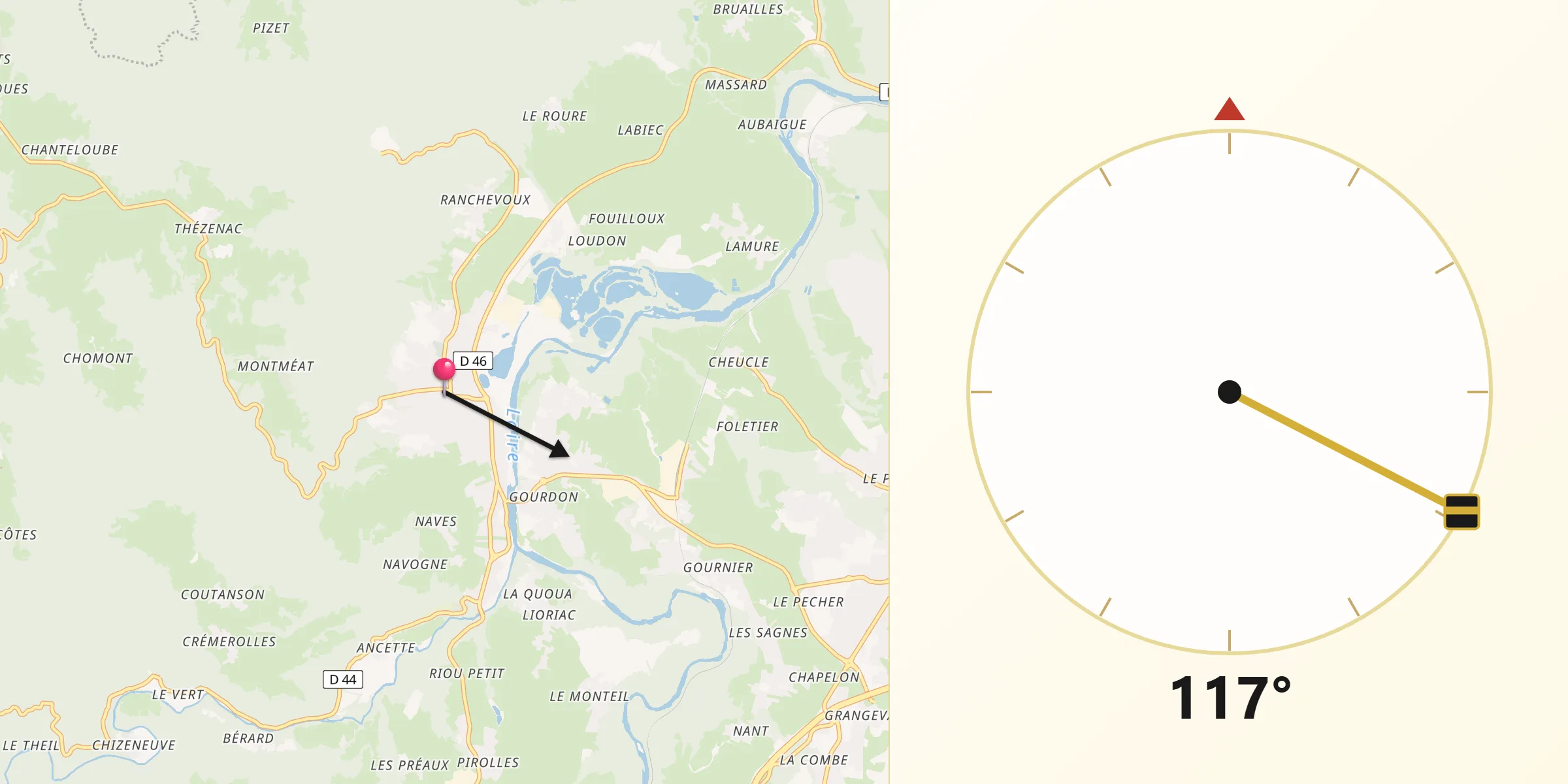 Direction vers la Qibla depuis Bas-en-Basset