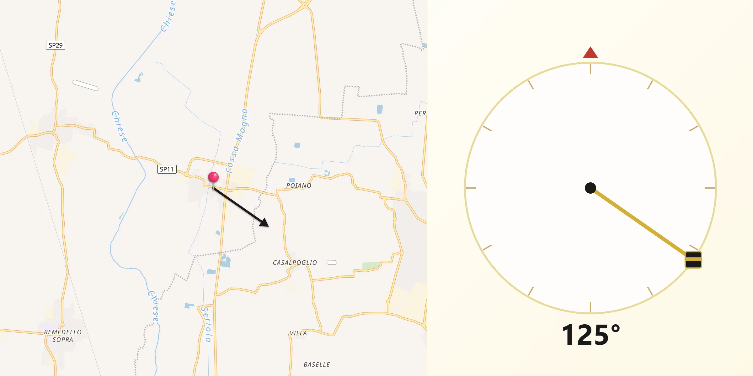 Direzione della Qibla da Acquafredda